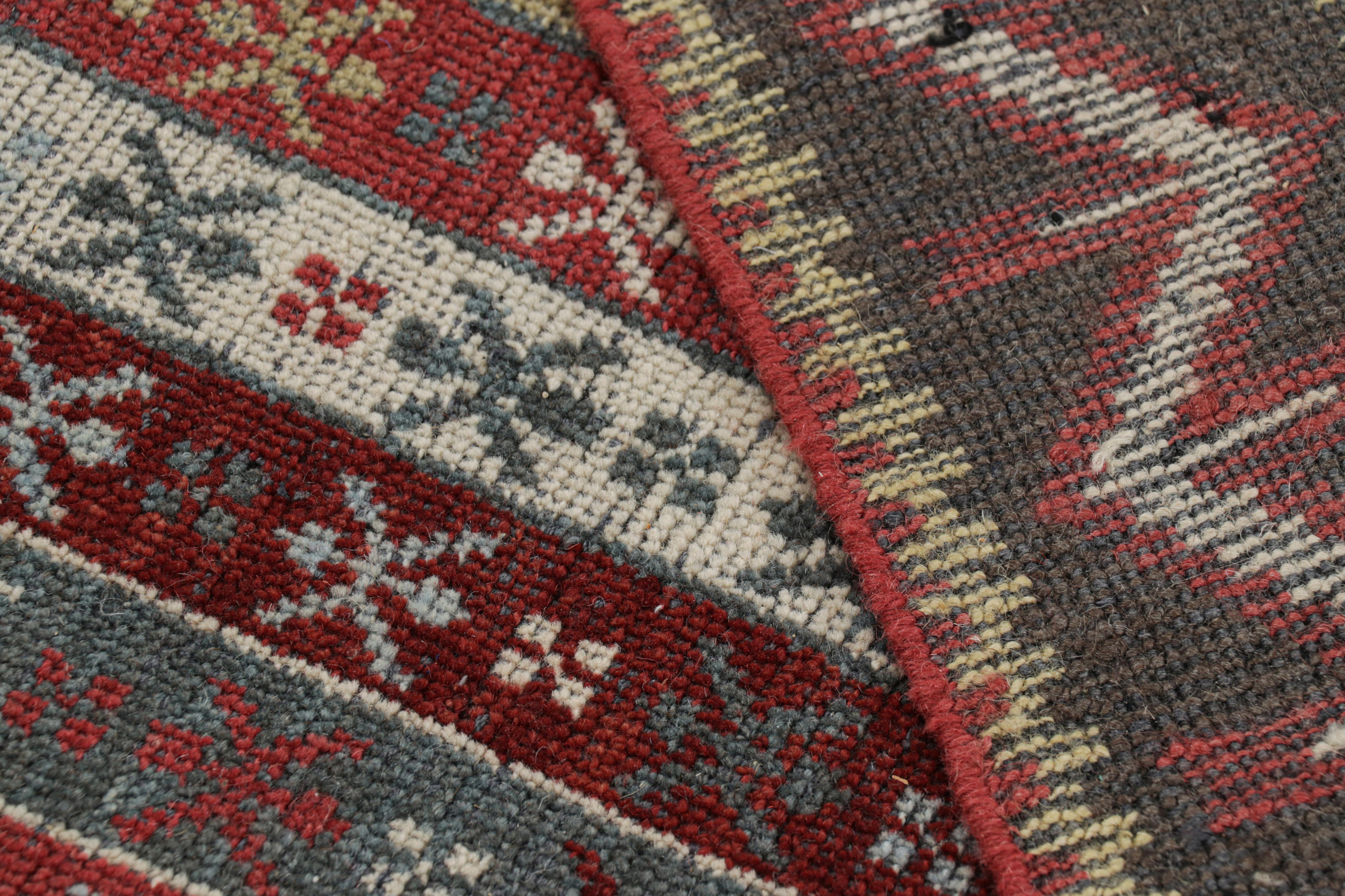 Contemporary Rug & Kilim's Burano Burgundy Red and Blue Wool Runner Rug with Antique Hook For Sale