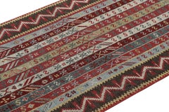 Rug & Kilim's Burano Burgundy Red and Blue Wool Runner Rug with Antique Hook