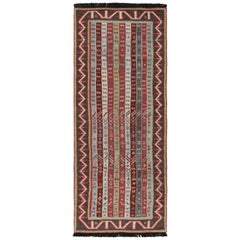 Rug & Kilim's Burano Burgundy Red and Blue Wool Runner Rug with Antique Hook