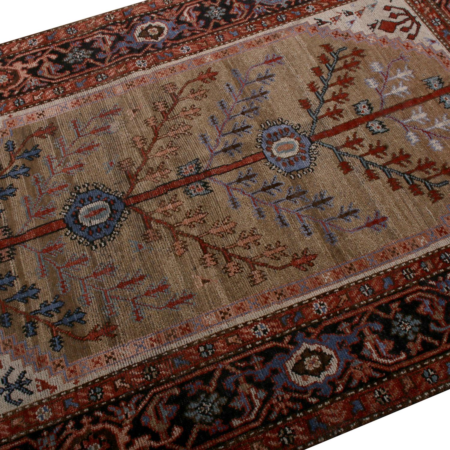 Tribal Rug & Kilim’s Burano Style Beige Red and Blue Custom Persian Hamadan Style Rug For Sale