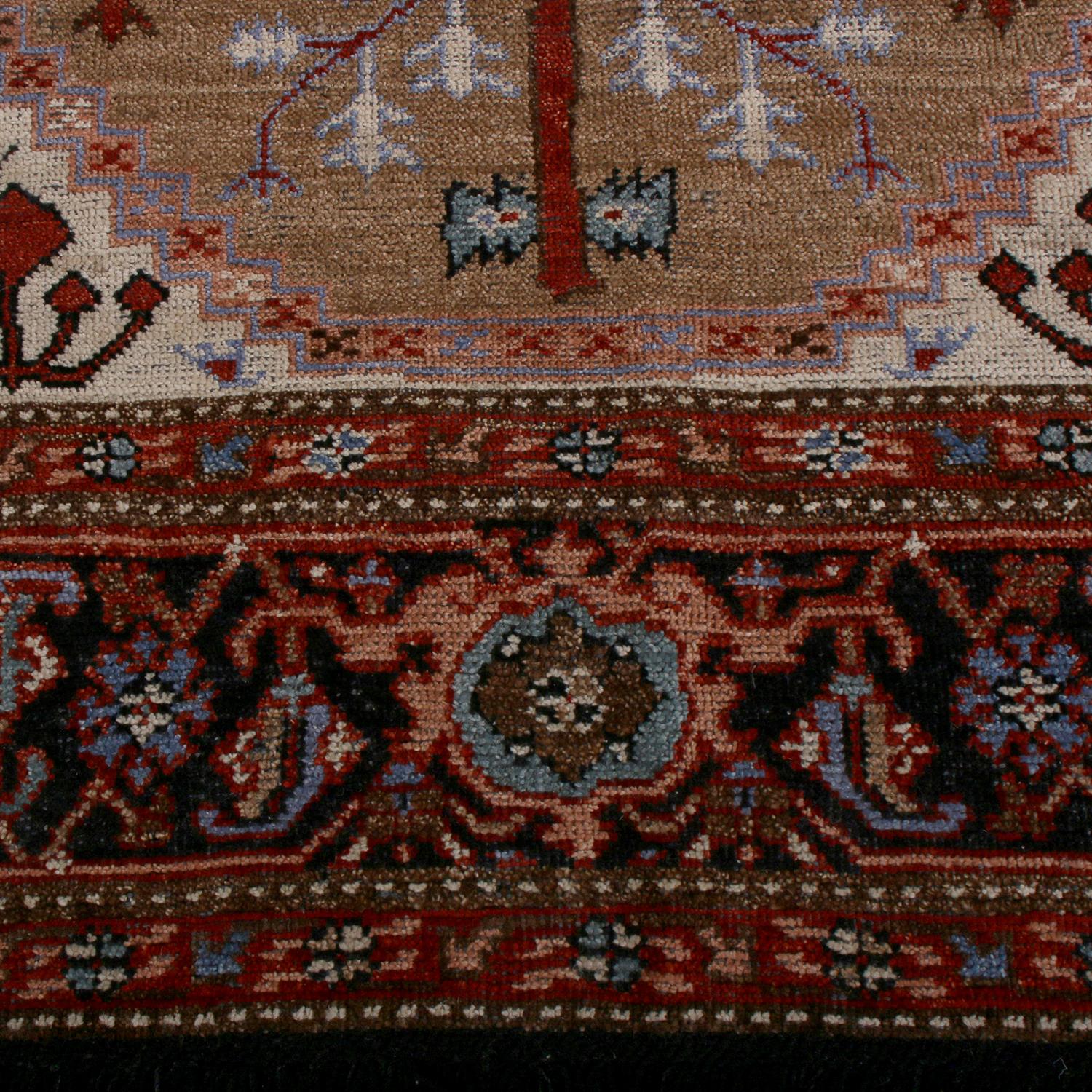 Indian Rug & Kilim’s Burano Style Beige Red and Blue Custom Persian Hamadan Style Rug For Sale