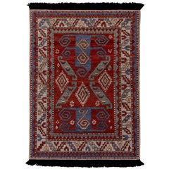 Tapis & Kilim's Burano Kazak Style Géométrique Beige Rouge et Bleu Tapis en Laine Personnalisé