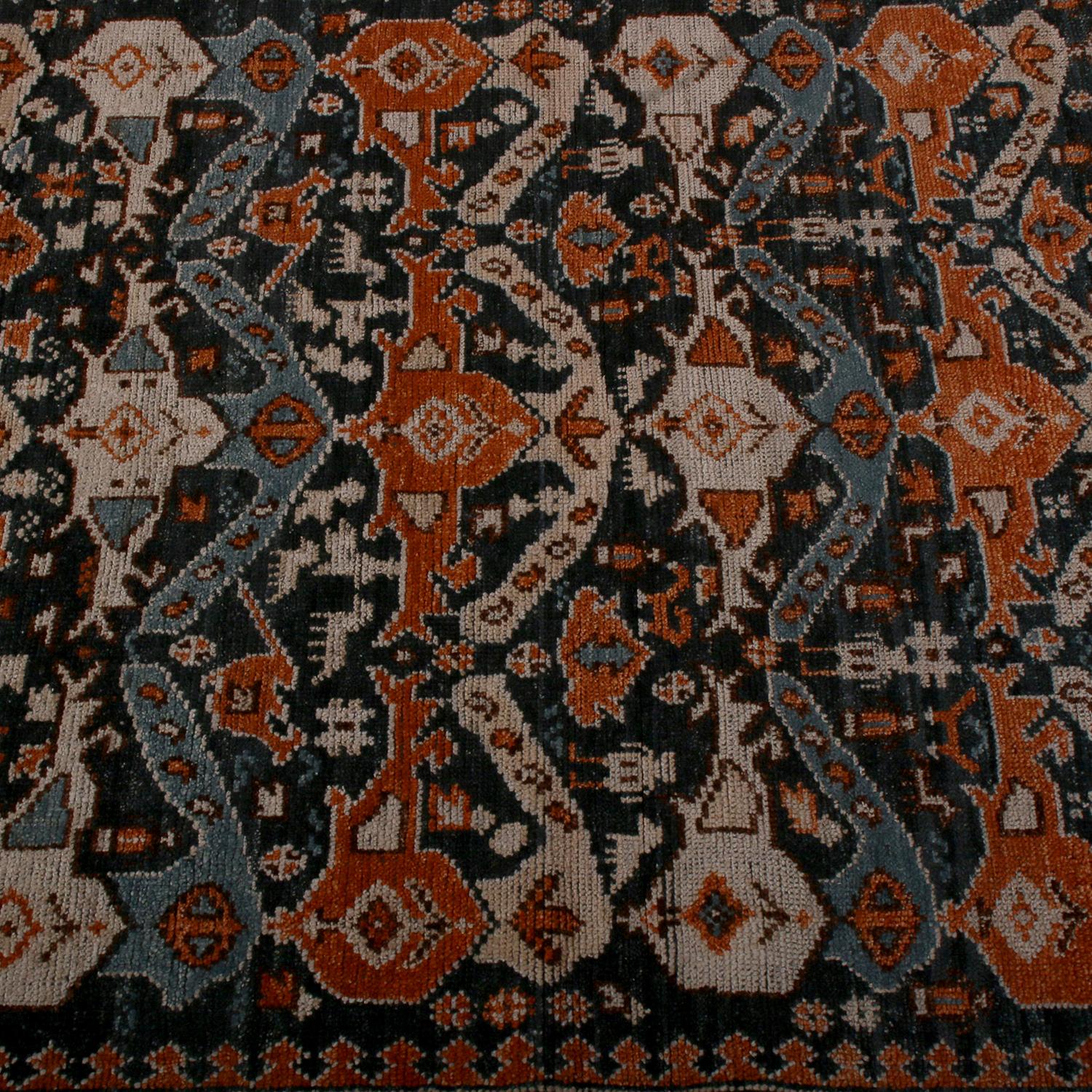 Indien Tapis & Kilim's Burano Kuba Style Beige Red and Blue Wool Custom Rug en vente