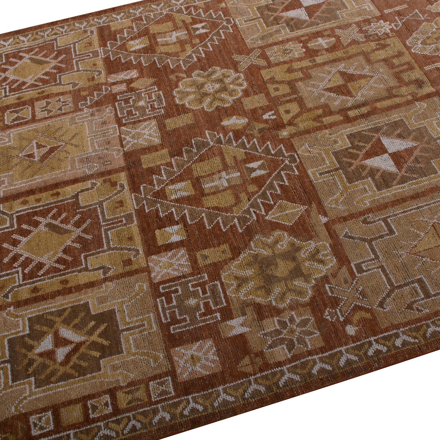 Teppich & Kilim's Burano Kuba Style Geometrisch Beige Braun und Gold Wolle Custom Teppich (Rustikal) im Angebot