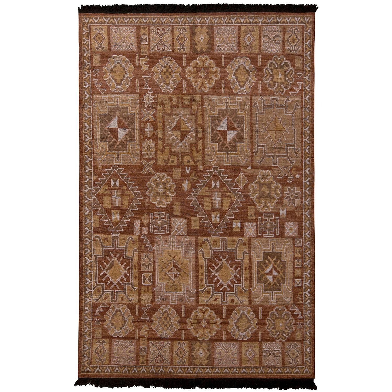 Teppich & Kilim's Burano Kuba Style Geometrisch Beige Braun und Gold Wolle Custom Teppich