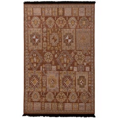 Rug & Kilim’s Burano Kuba Style Geometric Beige Brown and Gold Wool Custom Rug