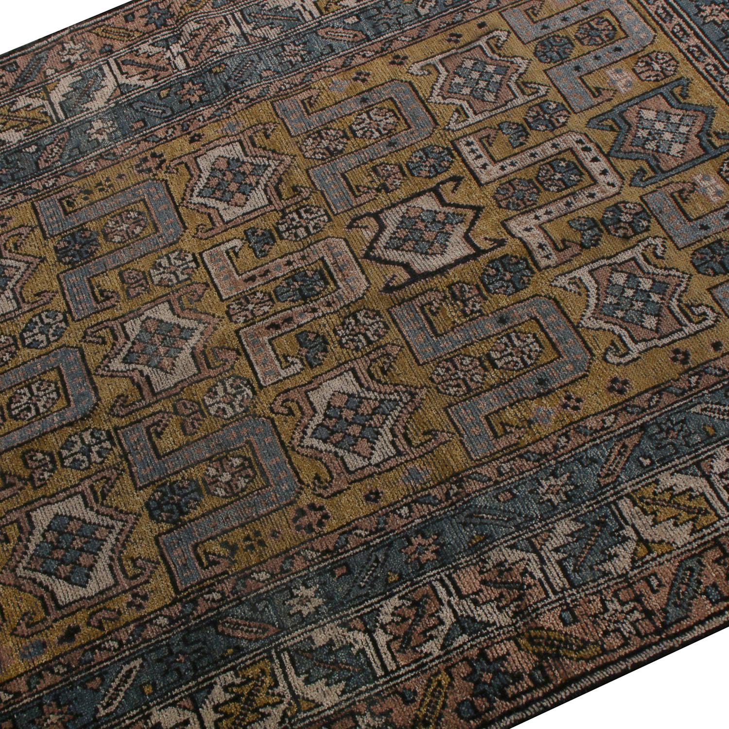 Rustico Rug & Kilim - Tappeto personalizzato in lana beige marrone in stile Burano Kuba geometrico in vendita
