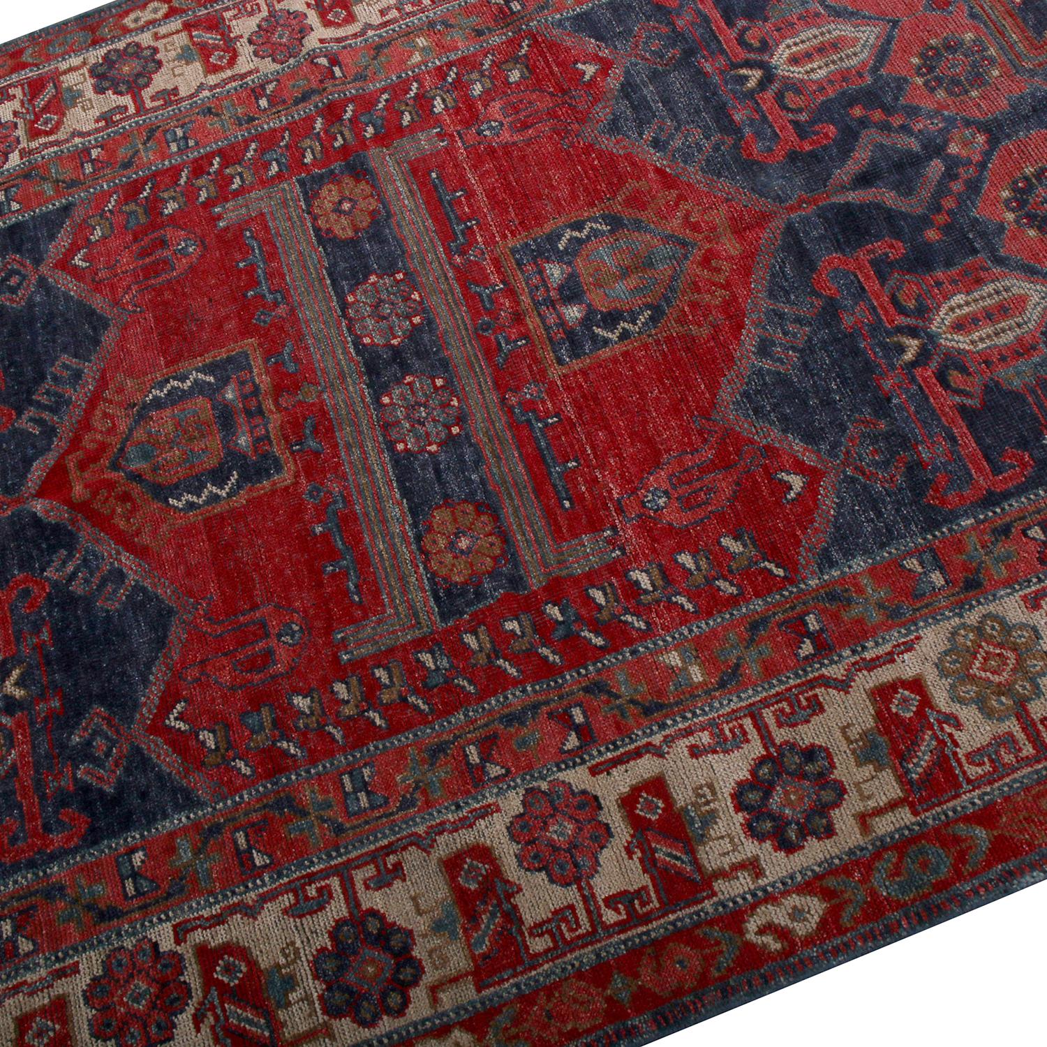 Tribal Rug & Kilim’s Burano Persian Hamadan Style Beige and Red Wool Rug For Sale