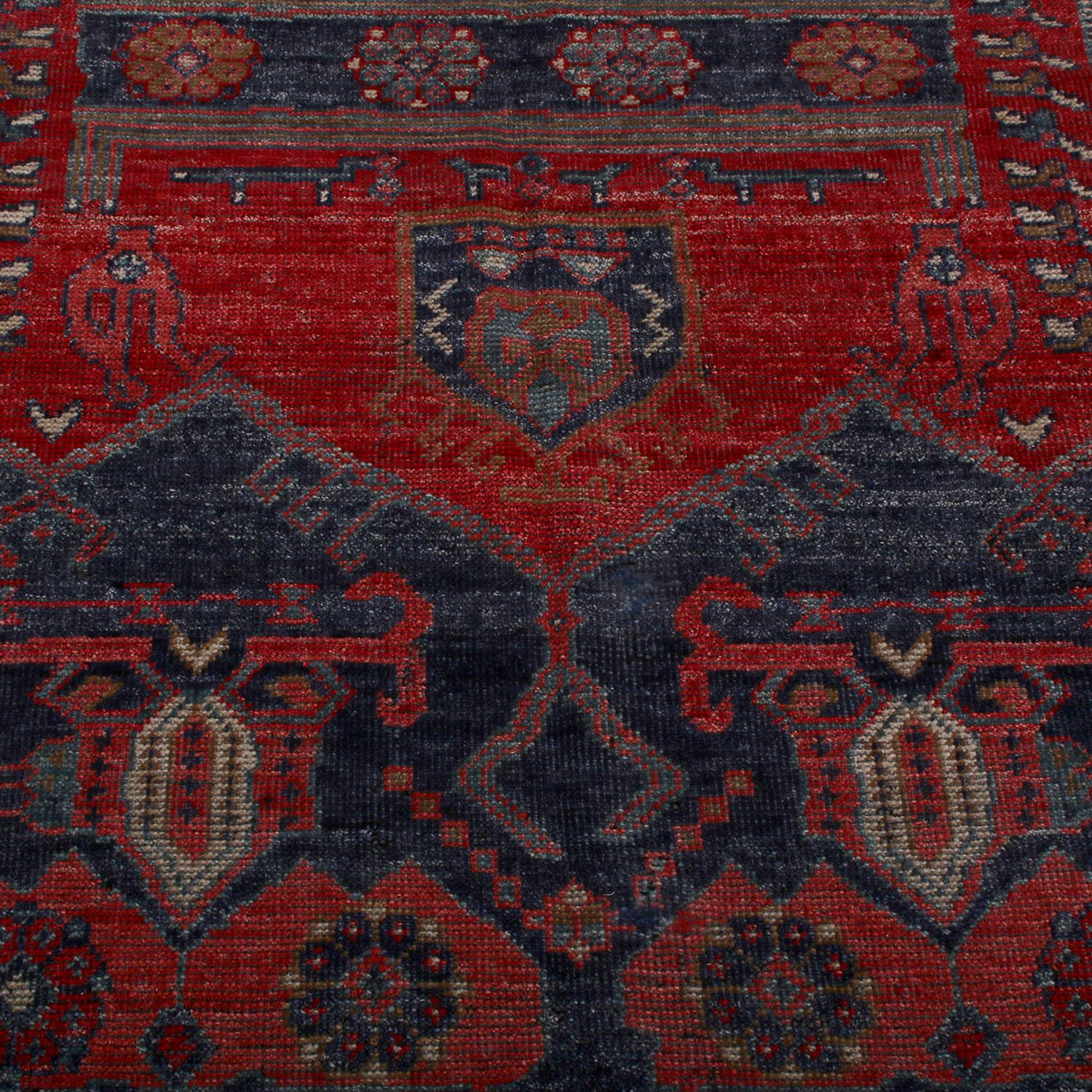 Indian Rug & Kilim’s Burano Persian Hamadan Style Beige and Red Wool Rug For Sale