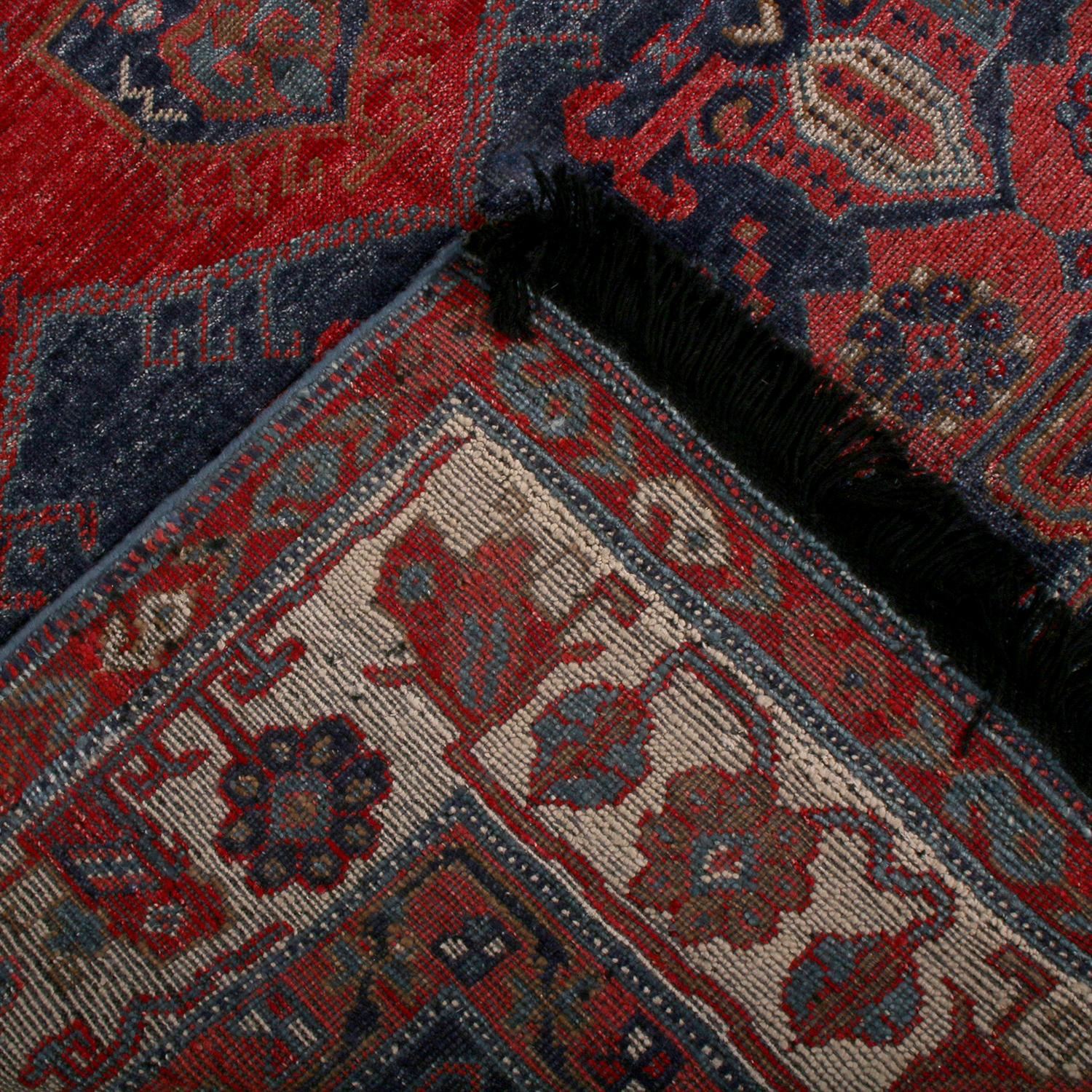 Hand-Knotted Rug & Kilim’s Burano Persian Hamadan Style Beige and Red Wool Rug For Sale