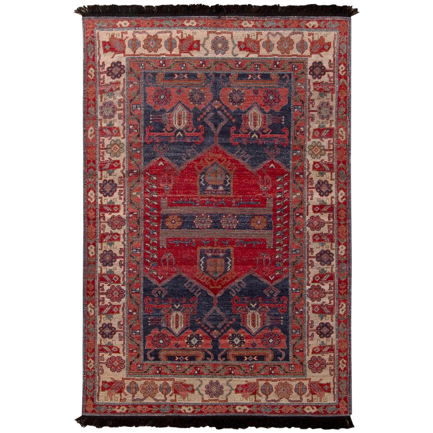 Rug & Kilim’s Burano Persian Hamadan Style Beige and Red Wool Rug