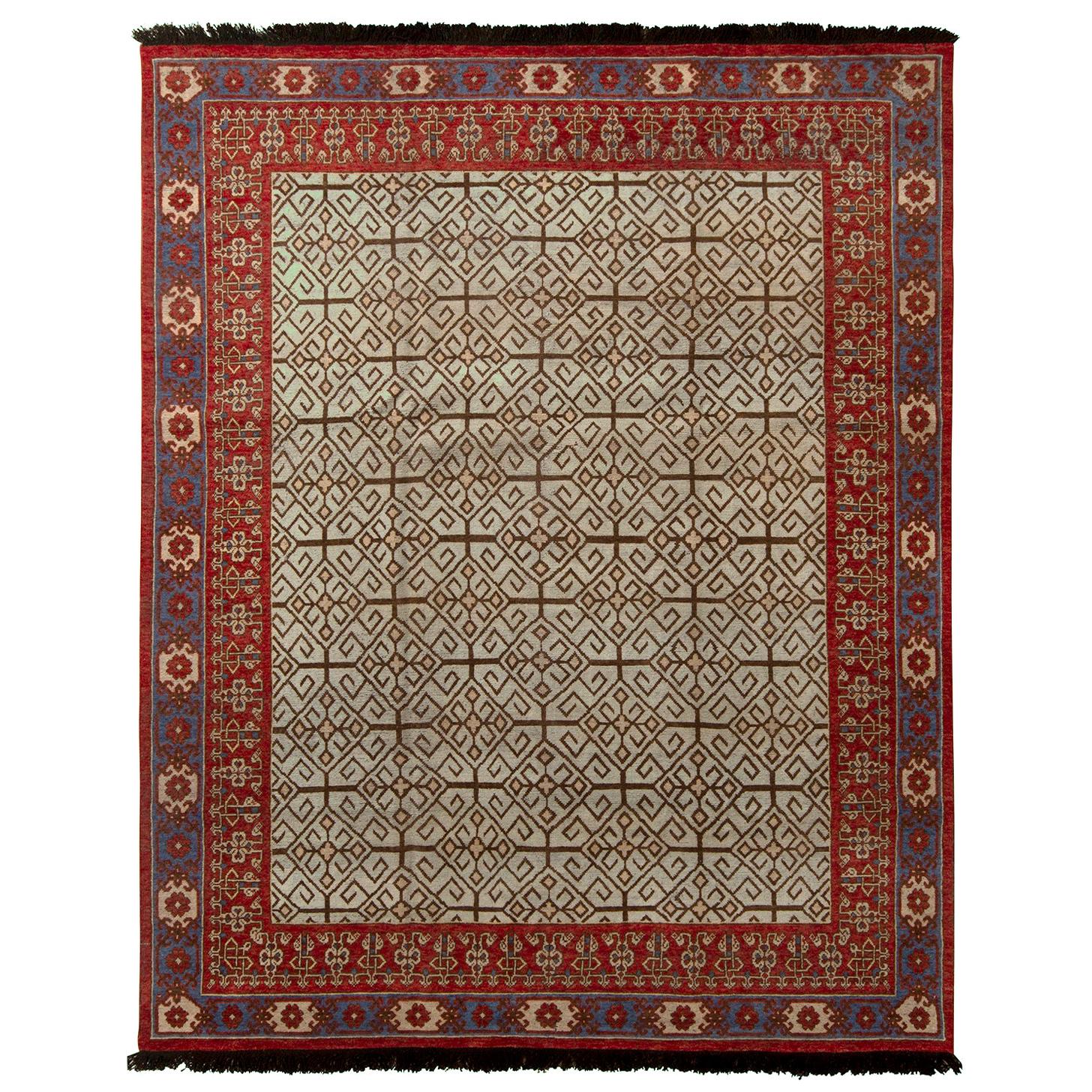 Rug & Kilim’s Burano Persian Style Geometric Green and Red Wool Custom Rug