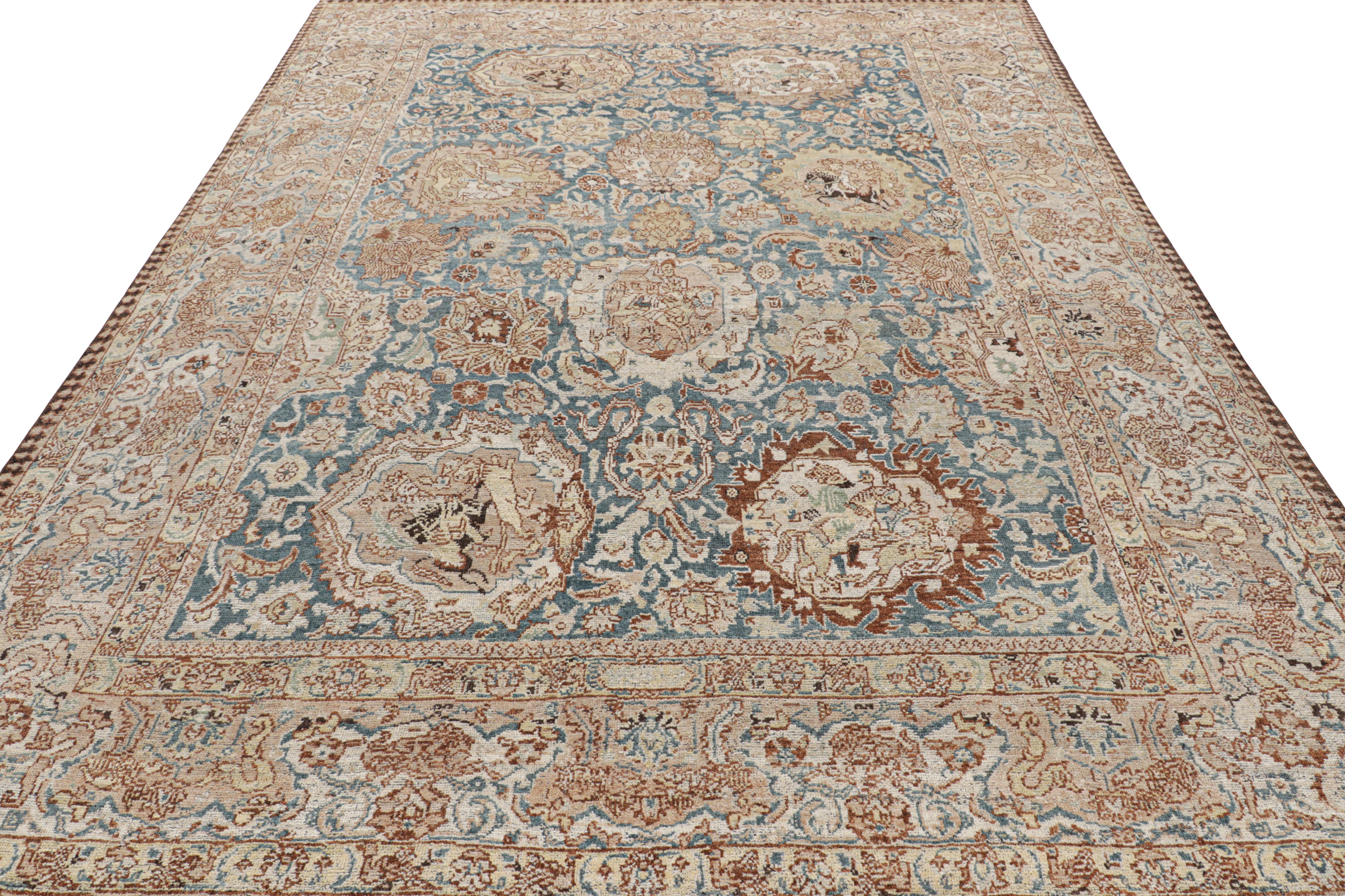 Indian Rug & Kilim’s Burano Persian Style Rug with Colorful Pictorials & Floral Pattern For Sale