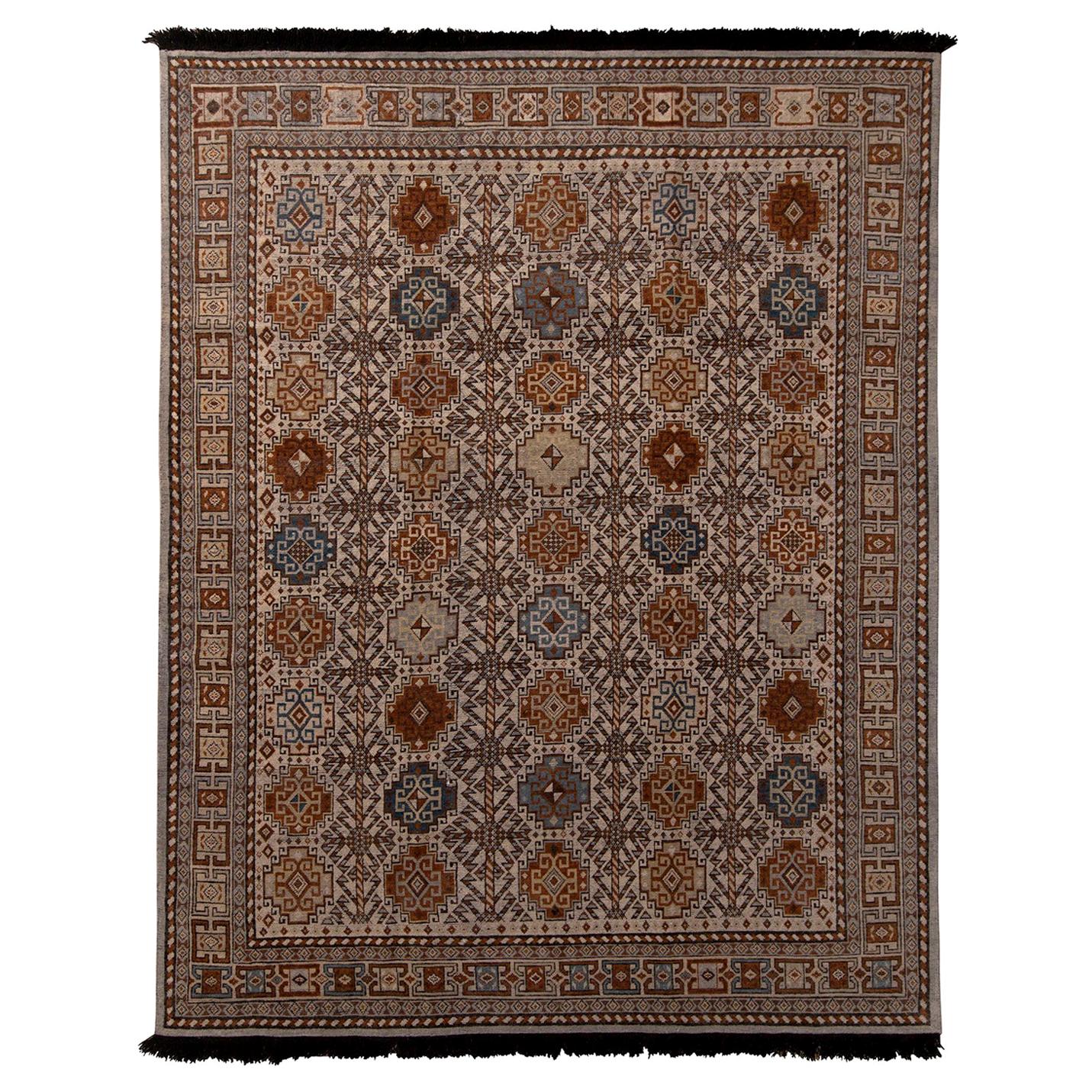Teppich & Kilims Burano Qashqai-Stil Geometrischer Beige-Brauner Wollteppich im Angebot