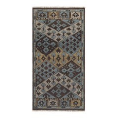 Rug & Kilim’s Burano Runner Rug in Blue, Gold and Brown with Geometric Patterns