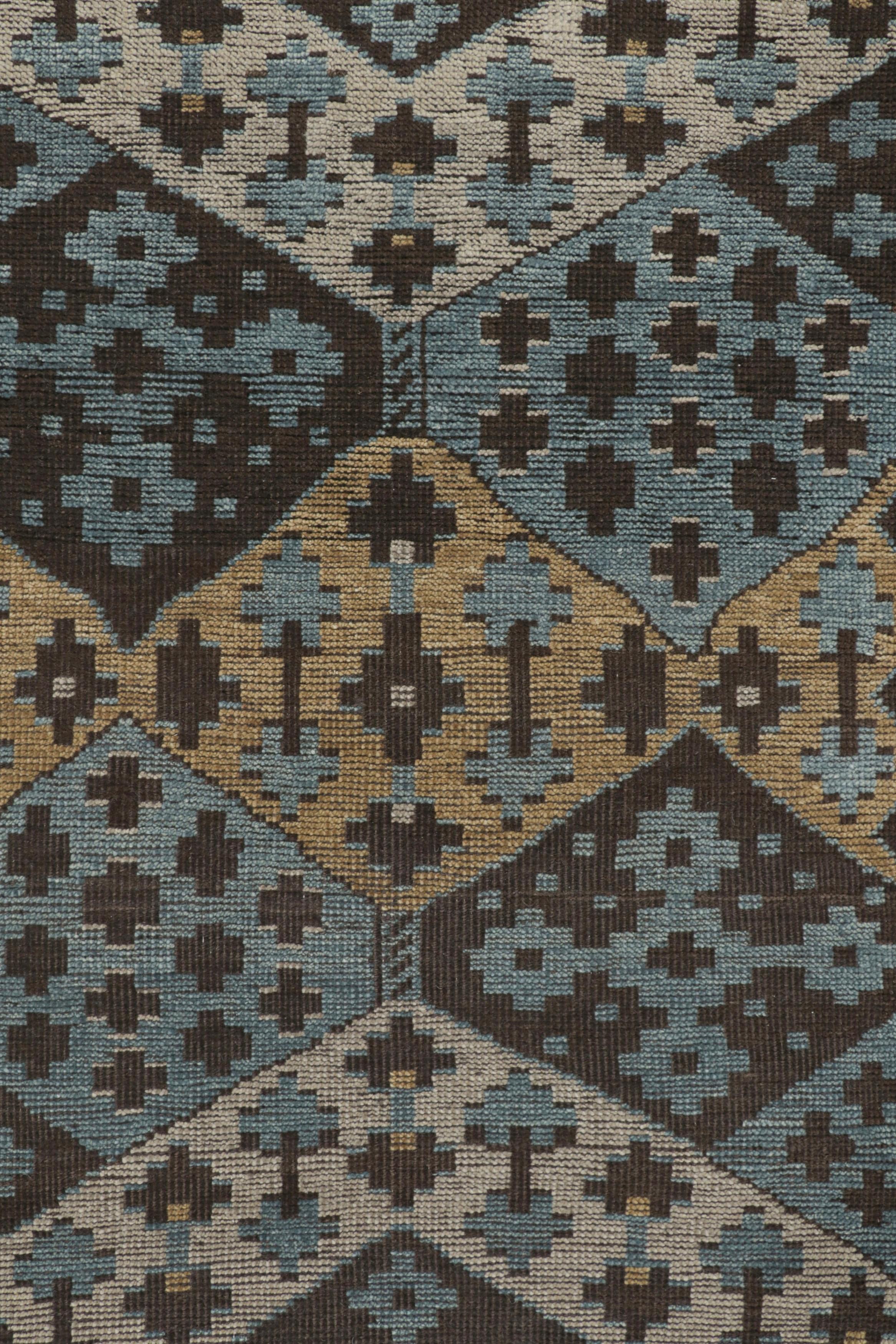 Rug & Kilim’s Burano Runner Rug in Blue, Gold and Brown with Geometric Patterns In New Condition For Sale In Long Island City, NY