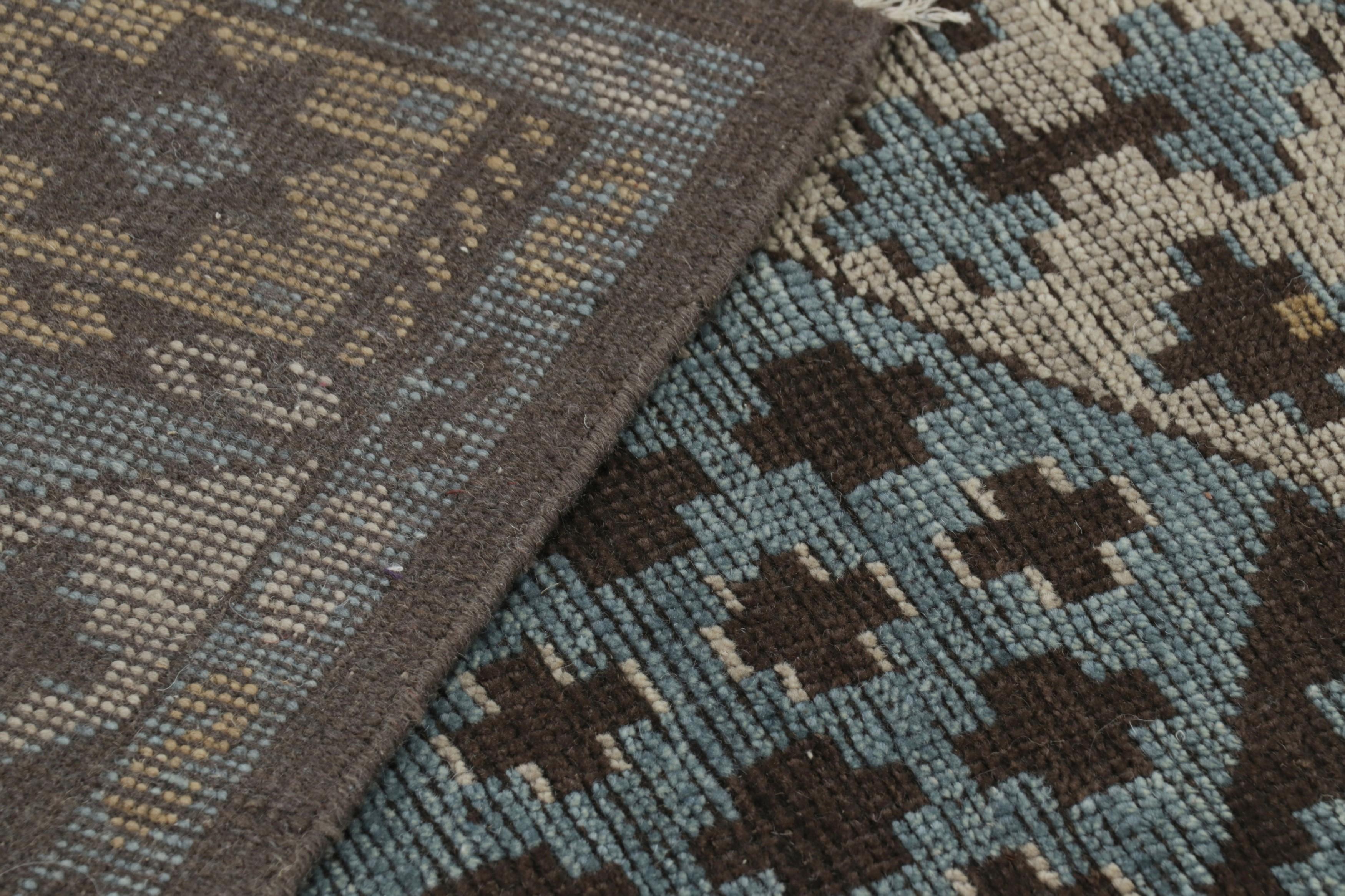 Wool Rug & Kilim’s Burano Runner Rug in Blue, Gold and Brown with Geometric Patterns For Sale