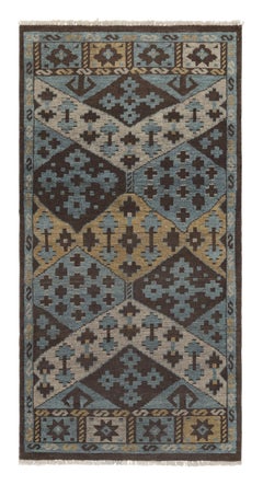 Rug & Kilim's Burano Läufer mit geometrischen Medaillons in Blau, Gold und Brown