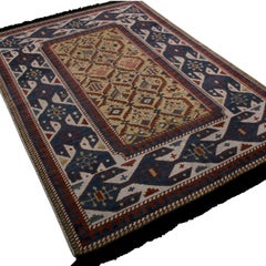Rug & Kilim’s Burano Seychour Style Beige-Brown Blue and Red Wool Custom Rug