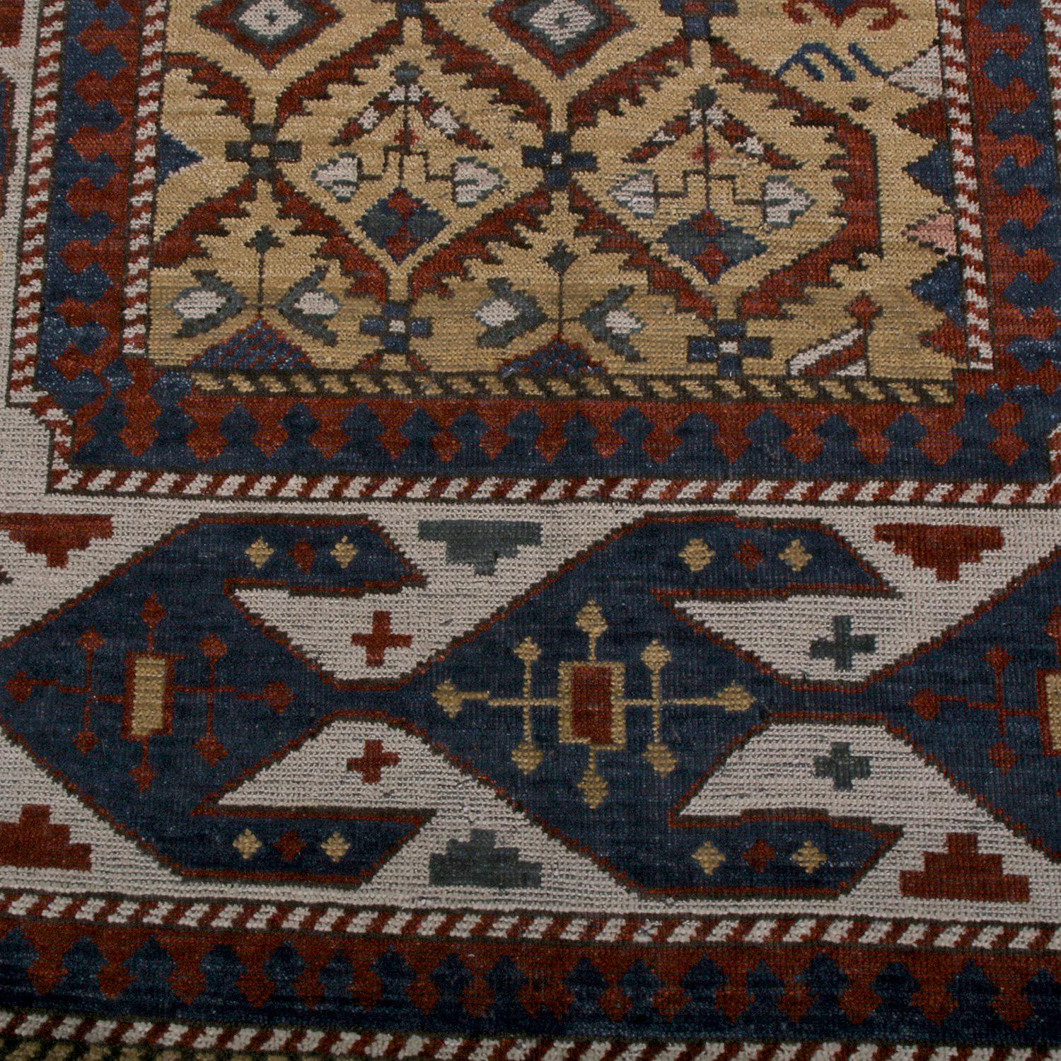 Tribal Rug & Kilim's Burano Seychour Style Beige-Brown Blue and Red Wool Custom Rug (tapis de laine sur mesure) en vente