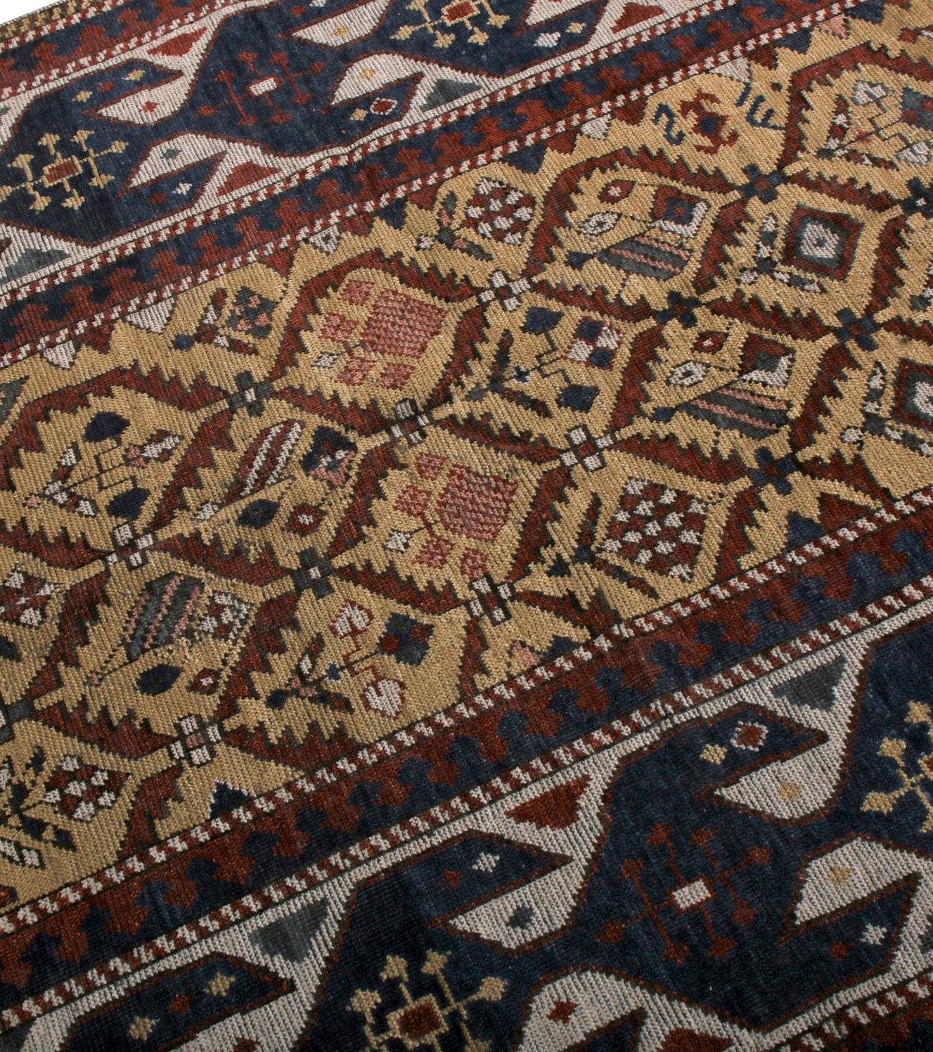 Indien Rug & Kilim's Burano Seychour Style Beige-Brown Blue and Red Wool Custom Rug (tapis de laine sur mesure) en vente