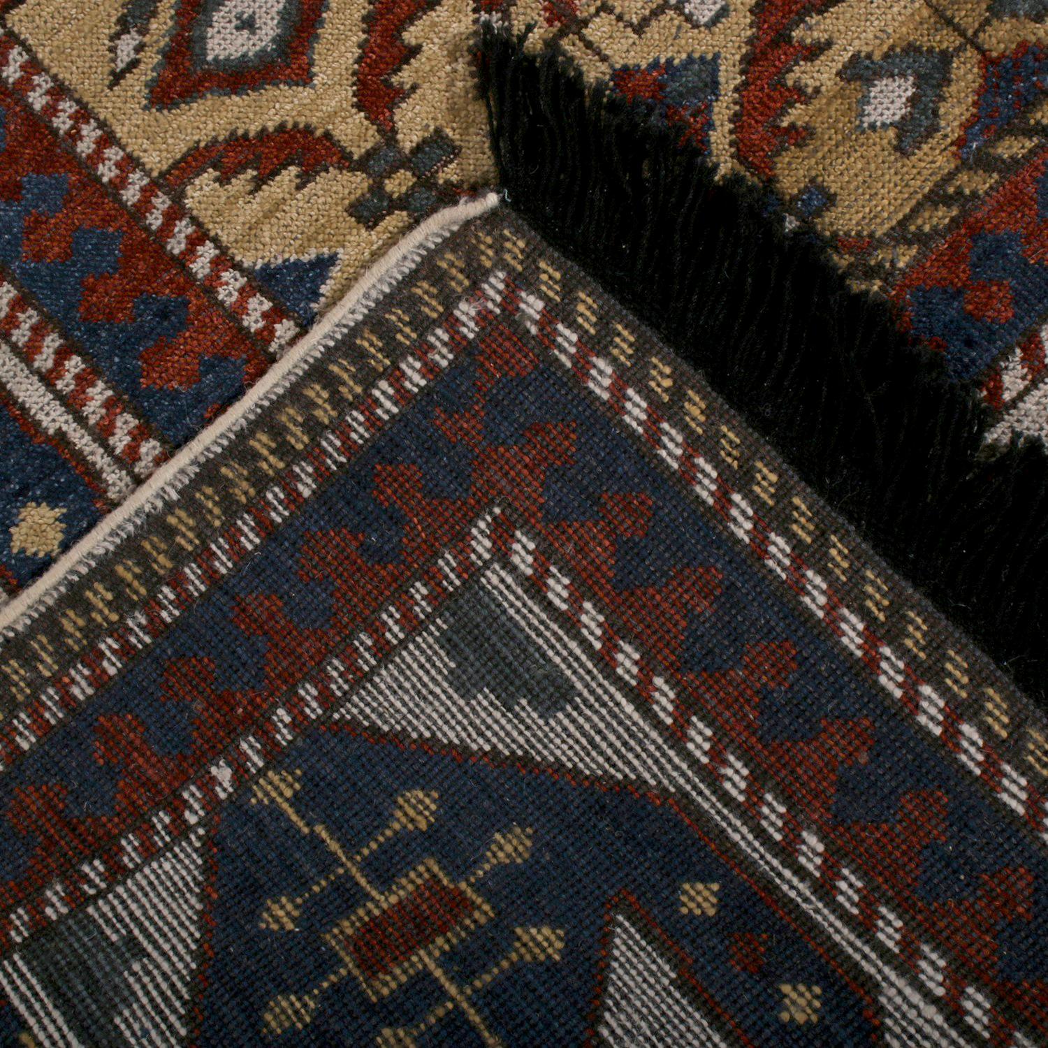 Hand-Knotted Rug & Kilim’s Burano Seychour Style Beige-Brown Blue and Red Wool Custom Rug