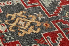 Rug & Kilim’s Caucasian Custom Rug Sample with Red, Charcoal Geometric Patterns