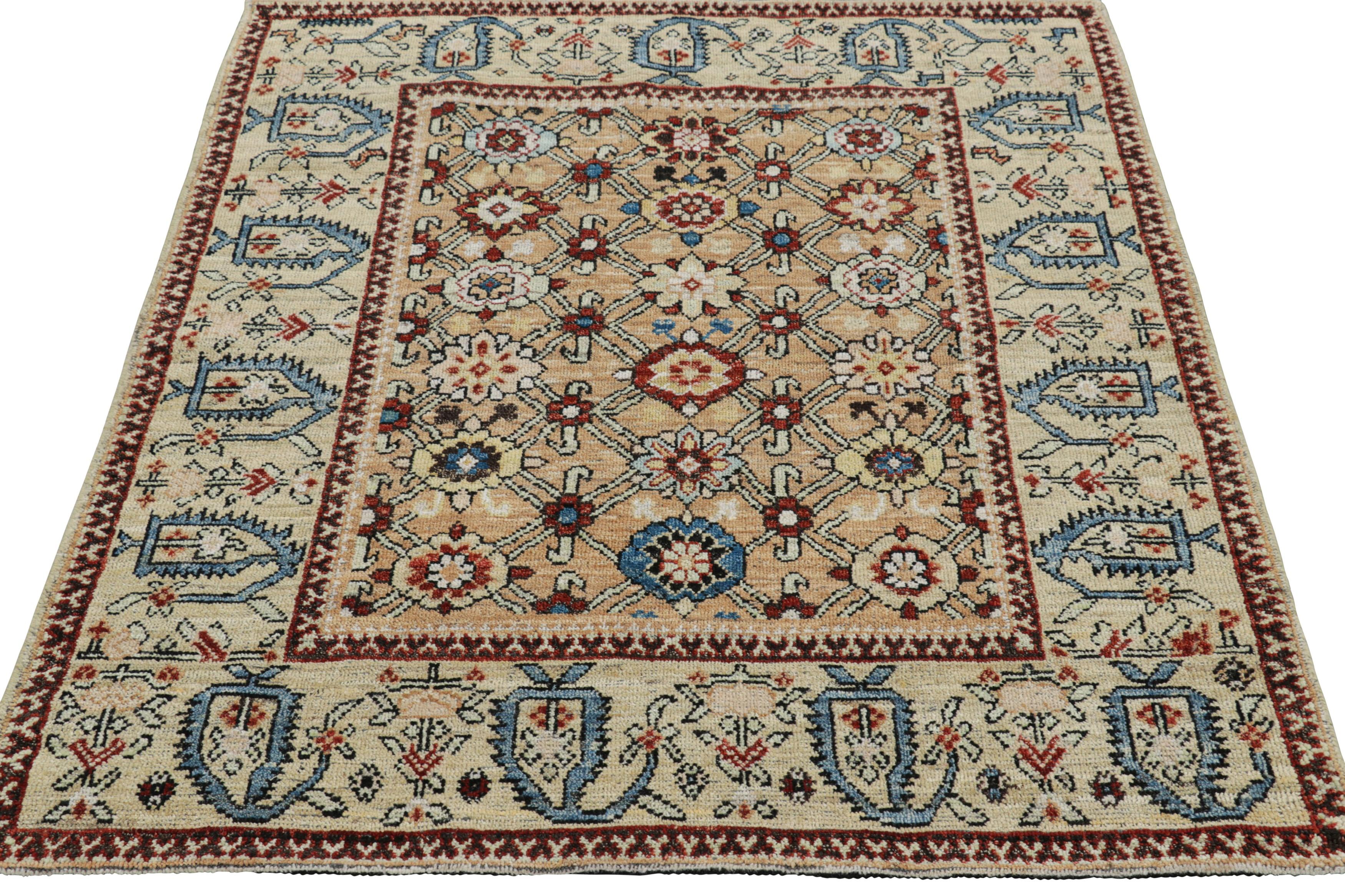Indian Rug & Kilim’s Caucasian Kuba Style Rug in Beige-Brown with Floral Patterns For Sale