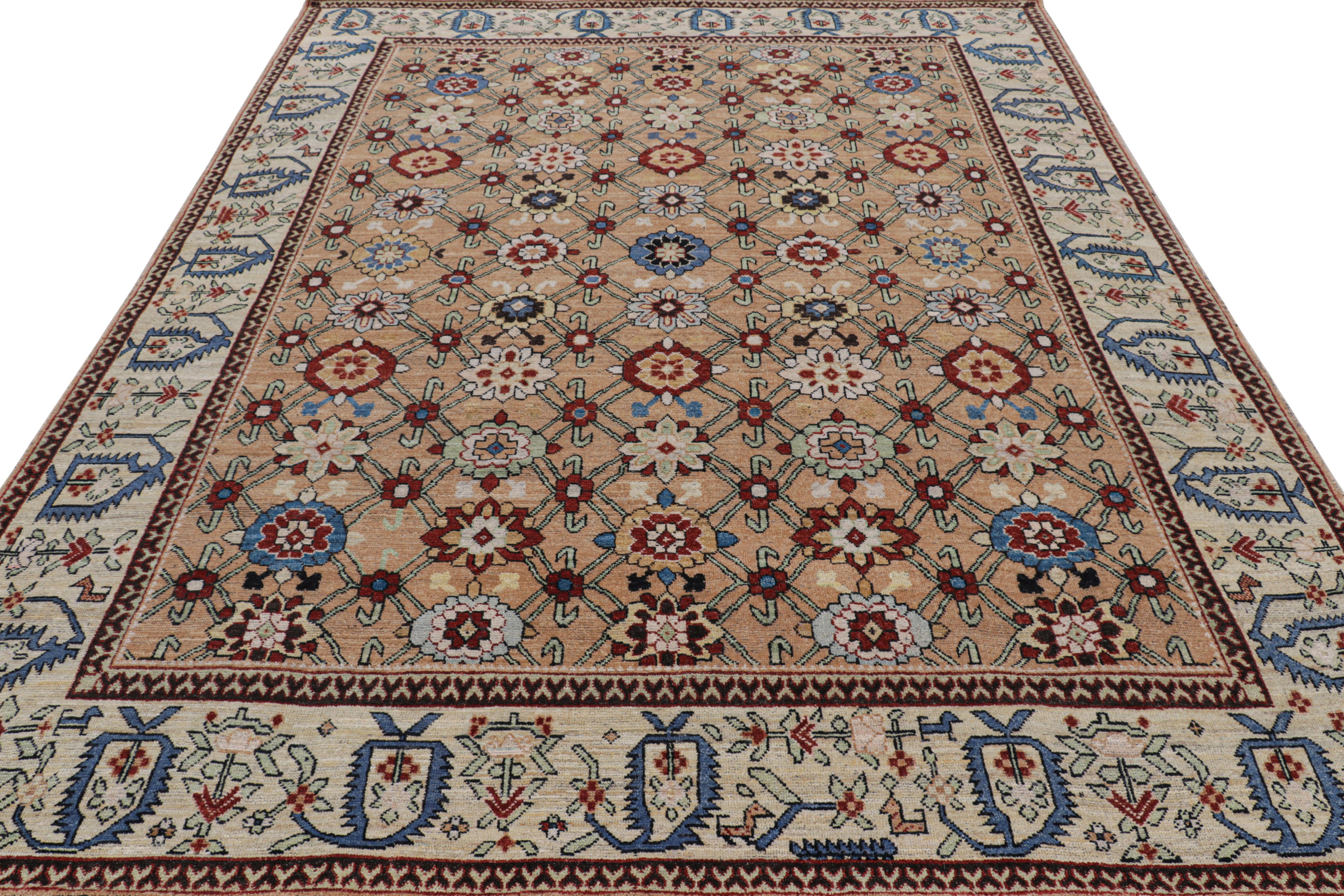 Annodato a mano Rug & Kilim è un tappeto caucasico in stile Kuba, di colore beige-marrone con motivi floreali. in vendita