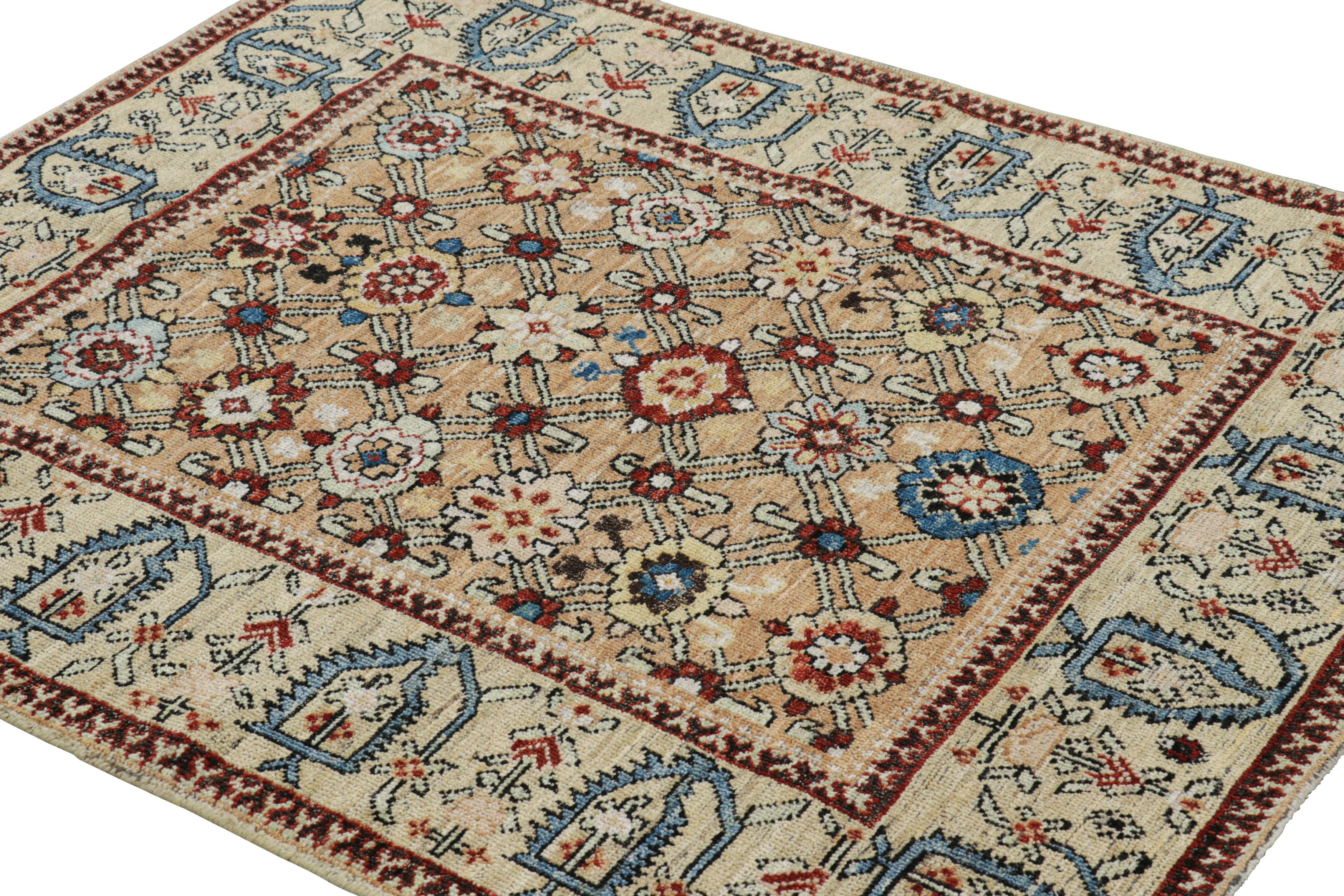 Hand-Knotted Rug & Kilim’s Caucasian Kuba Style Rug in Beige-Brown with Floral Patterns For Sale