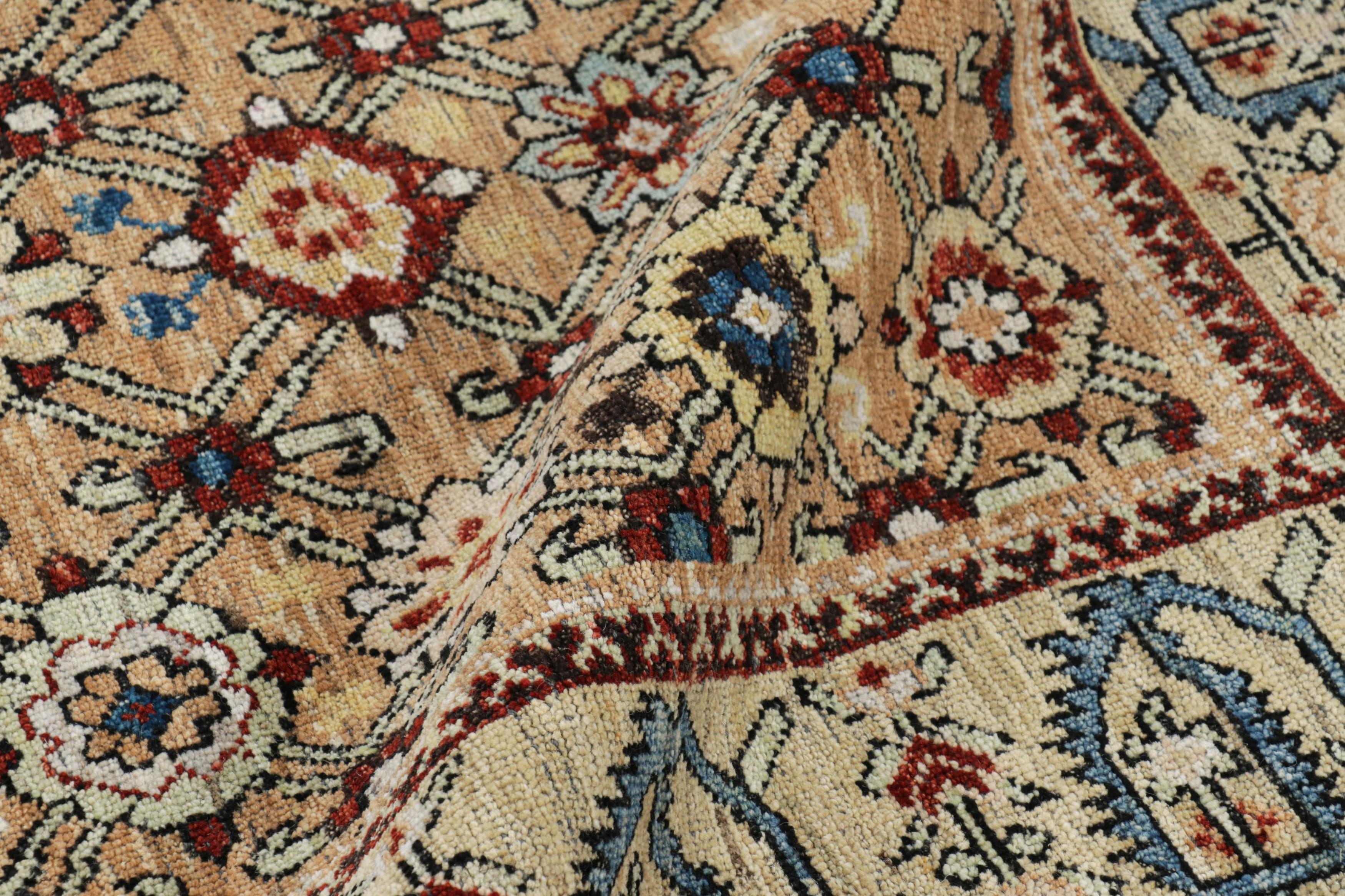 Contemporary Rug & Kilim’s Caucasian Kuba Style Rug in Beige-Brown with Floral Patterns For Sale