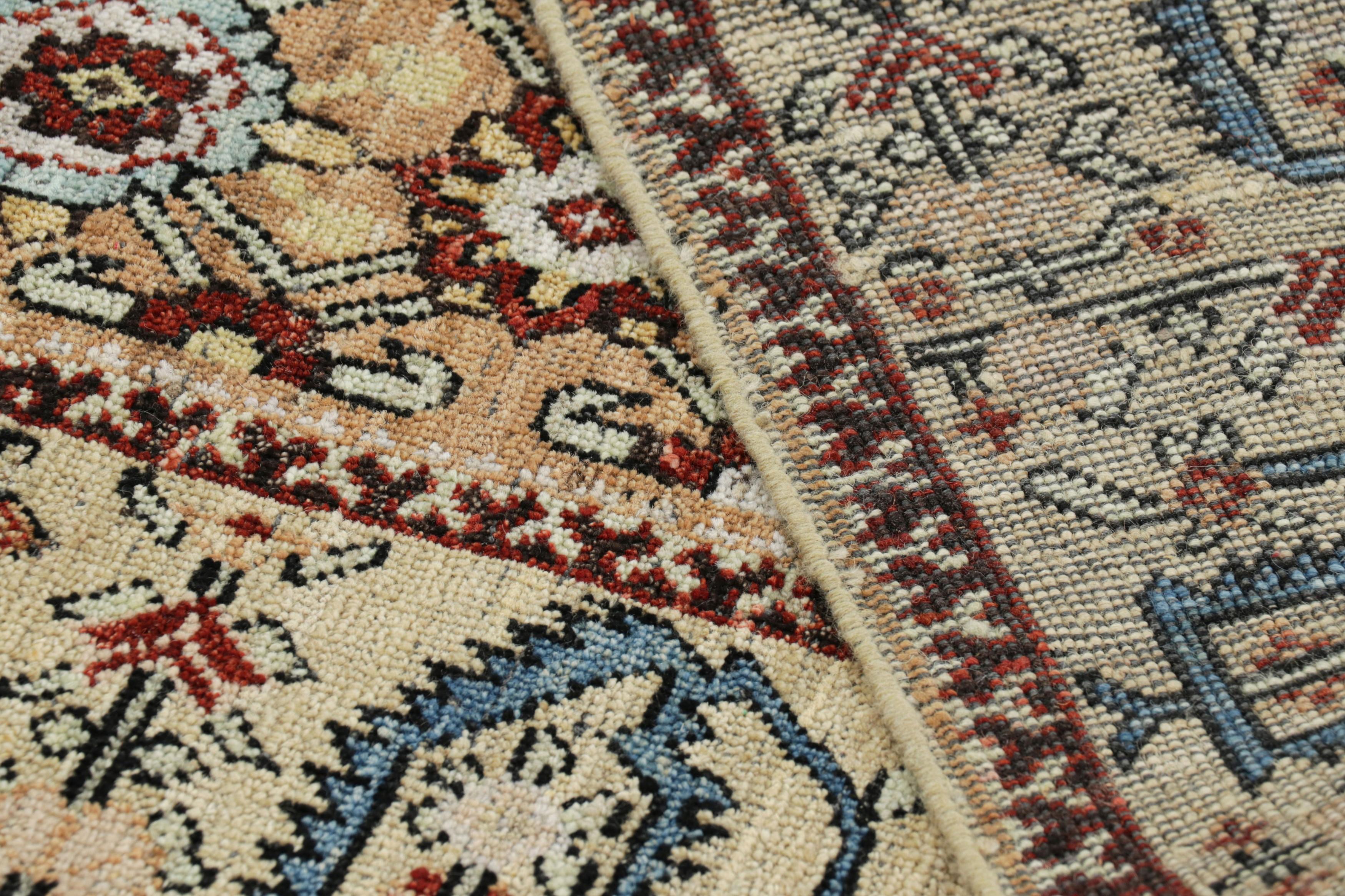 Wool Rug & Kilim’s Caucasian Kuba Style Rug in Beige-Brown with Floral Patterns For Sale