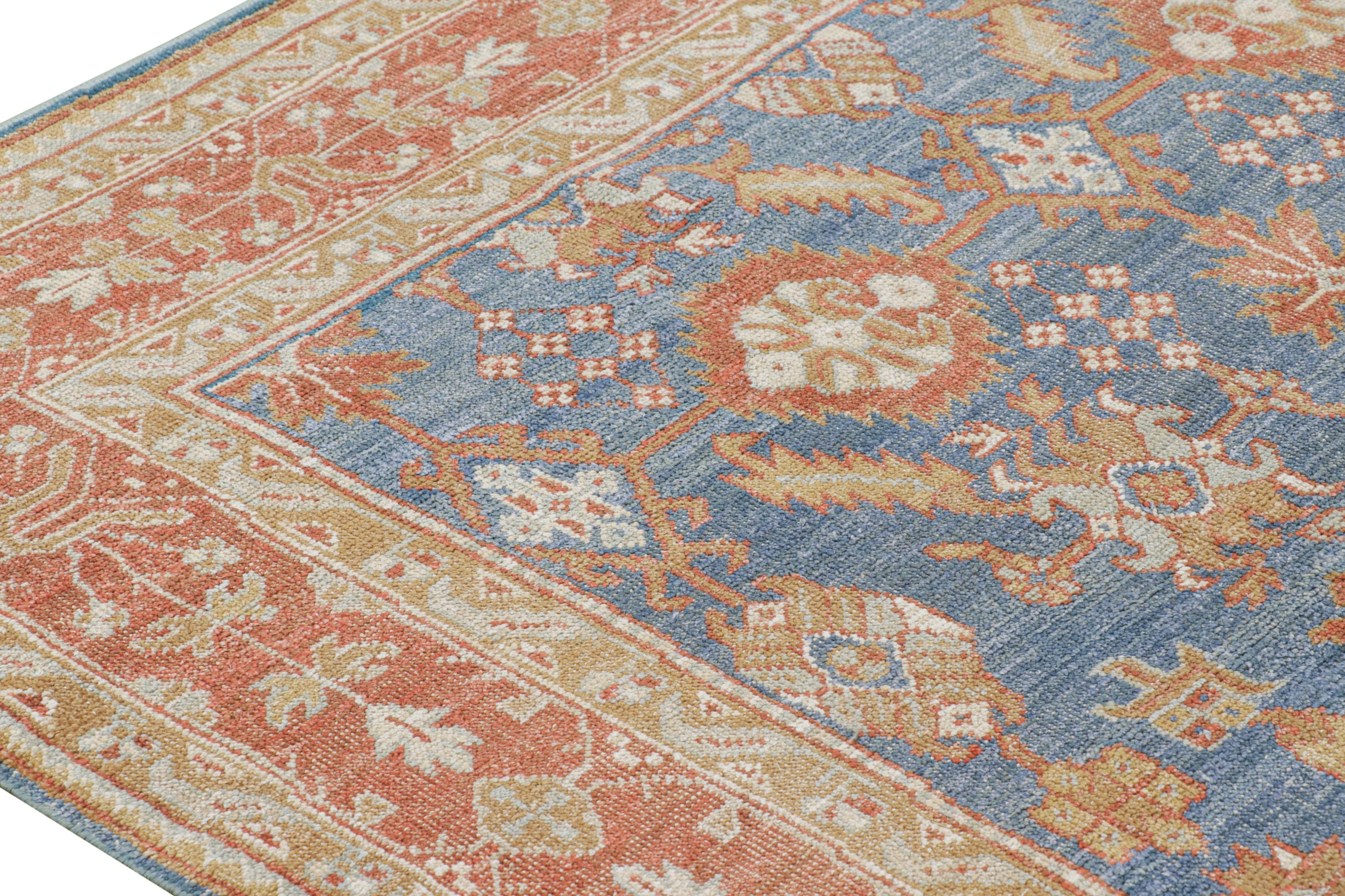 Tribal Rug & Kilim’s Oushak Rug in Blue and Red with Geometric Floral Patterns For Sale