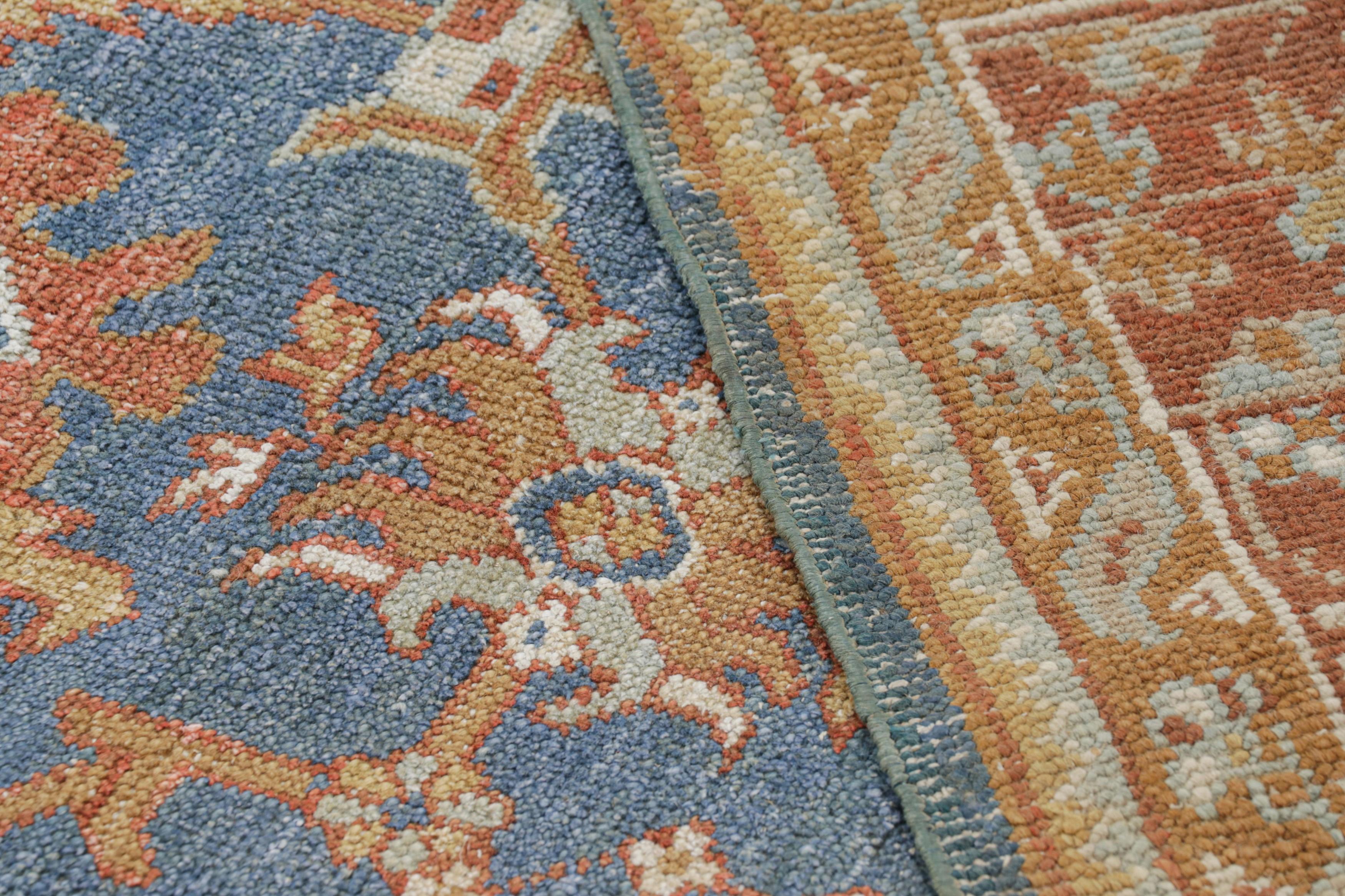 Contemporary Rug & Kilim’s Oushak Rug in Blue and Red with Geometric Floral Patterns For Sale
