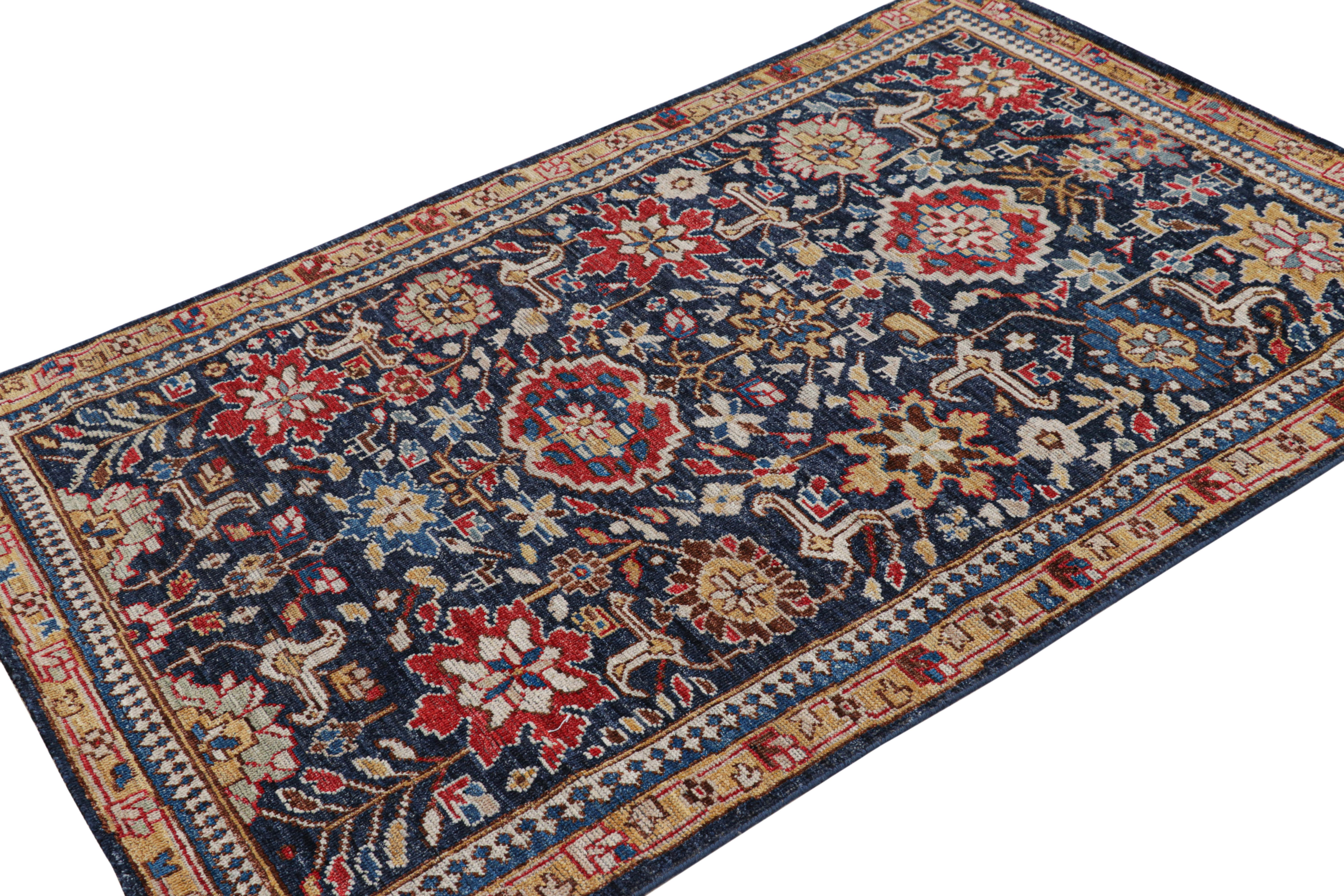 Rug & Kilim è un tappeto in stile Kuba caucasico in blu con motivi pittorici e floreali In condizioni Nuovo in vendita a Long Island City, NY