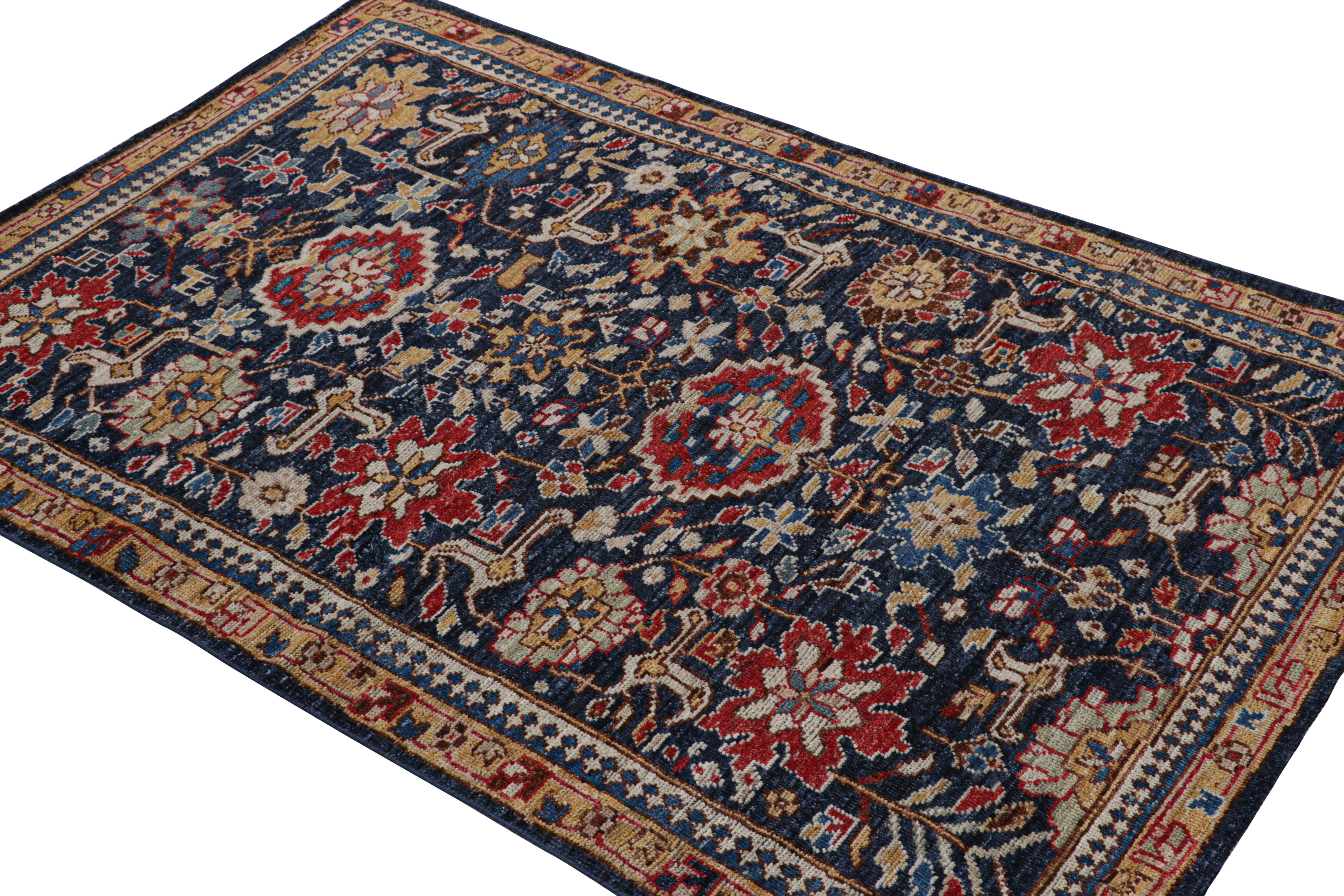 Rug & Kilim's Caucasian Kuba Style Rug in Blue with Pictorial & Floral Patterns Neuf - En vente à Long Island City, NY