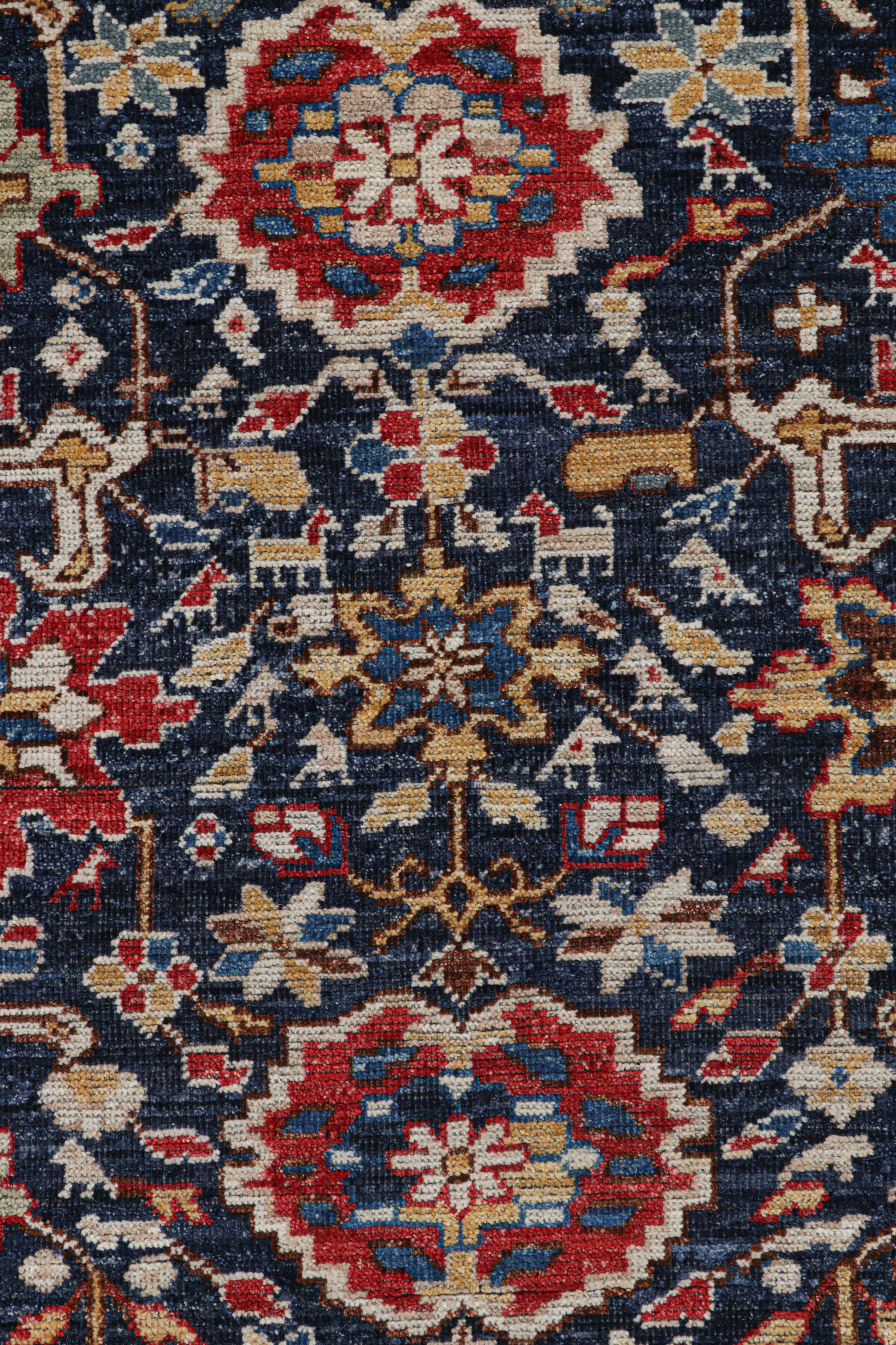 XXIe siècle et contemporain Rug & Kilim's Caucasian Kuba Style Rug in Blue with Pictorial & Floral Patterns en vente