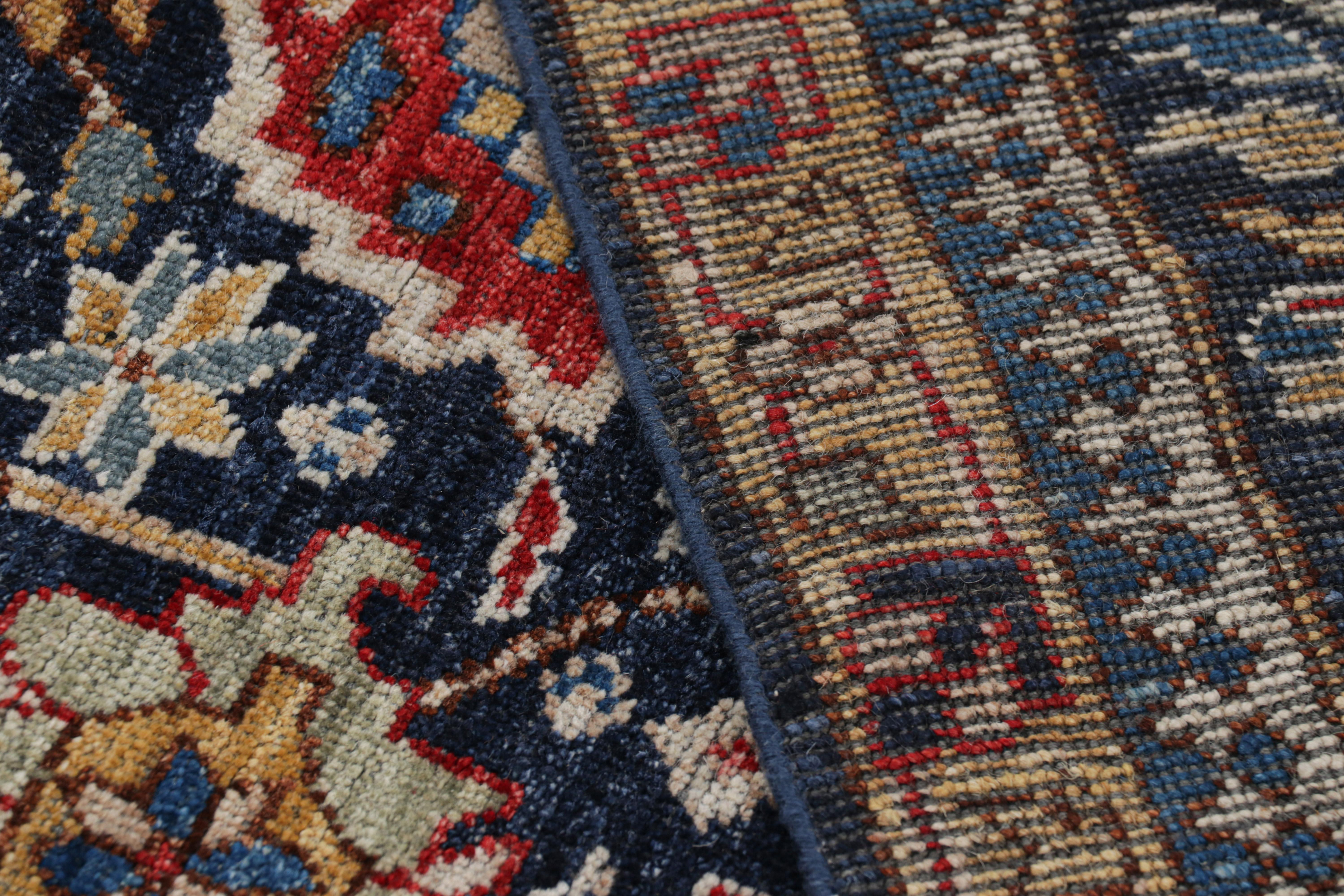 Laine Rug & Kilim's Caucasian Kuba Style Rug in Blue with Pictorial & Floral Patterns en vente