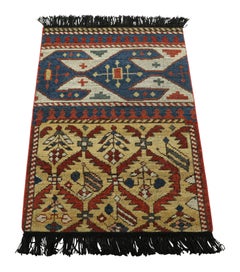Rug & Kilim’s Caucasian Kuba Style Rug in Gold, Red and Blue with Geometric