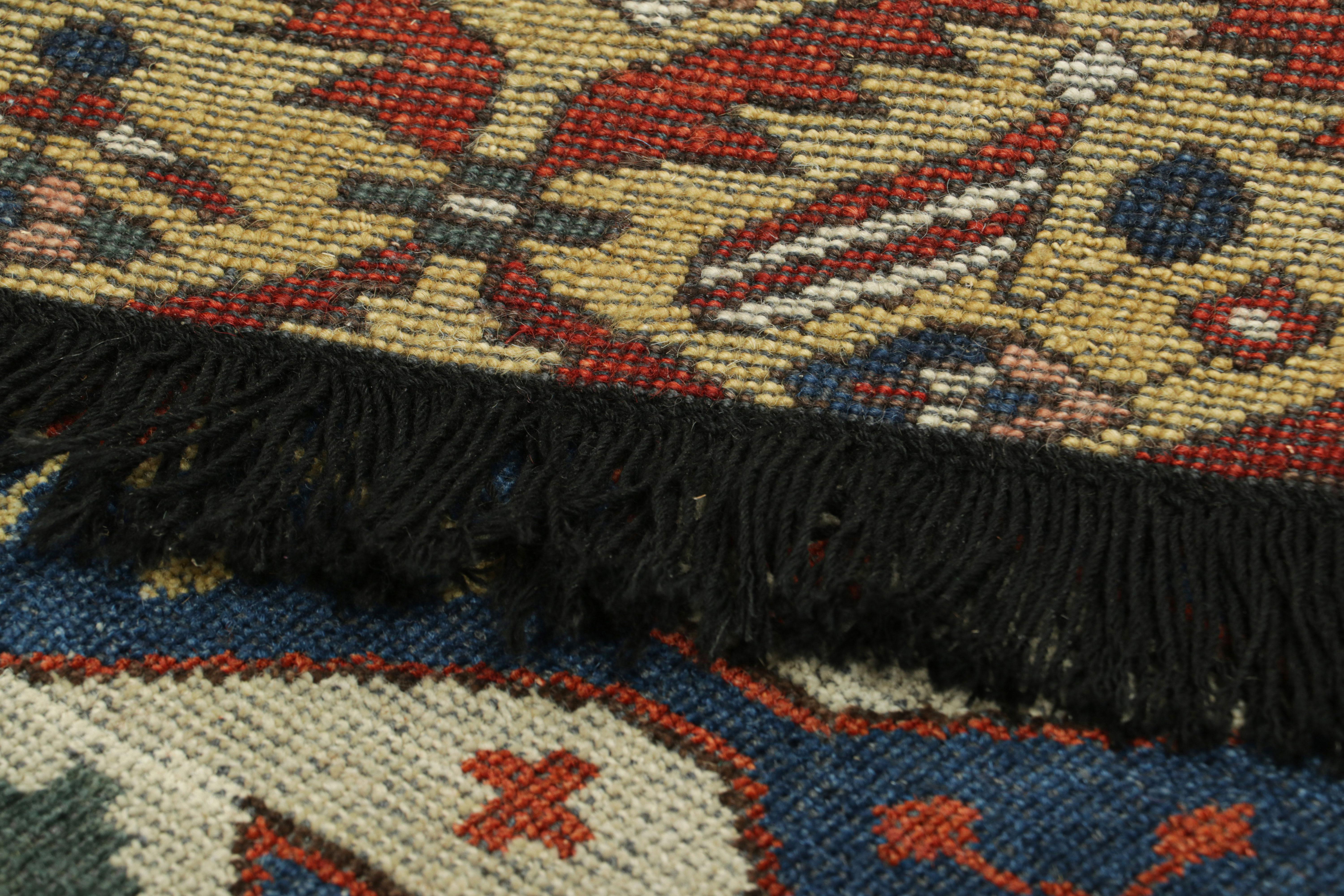 Modern Rug & Kilim’s Caucasian Kuba Style Rug in Gold, Red and Blue with Geometric For Sale