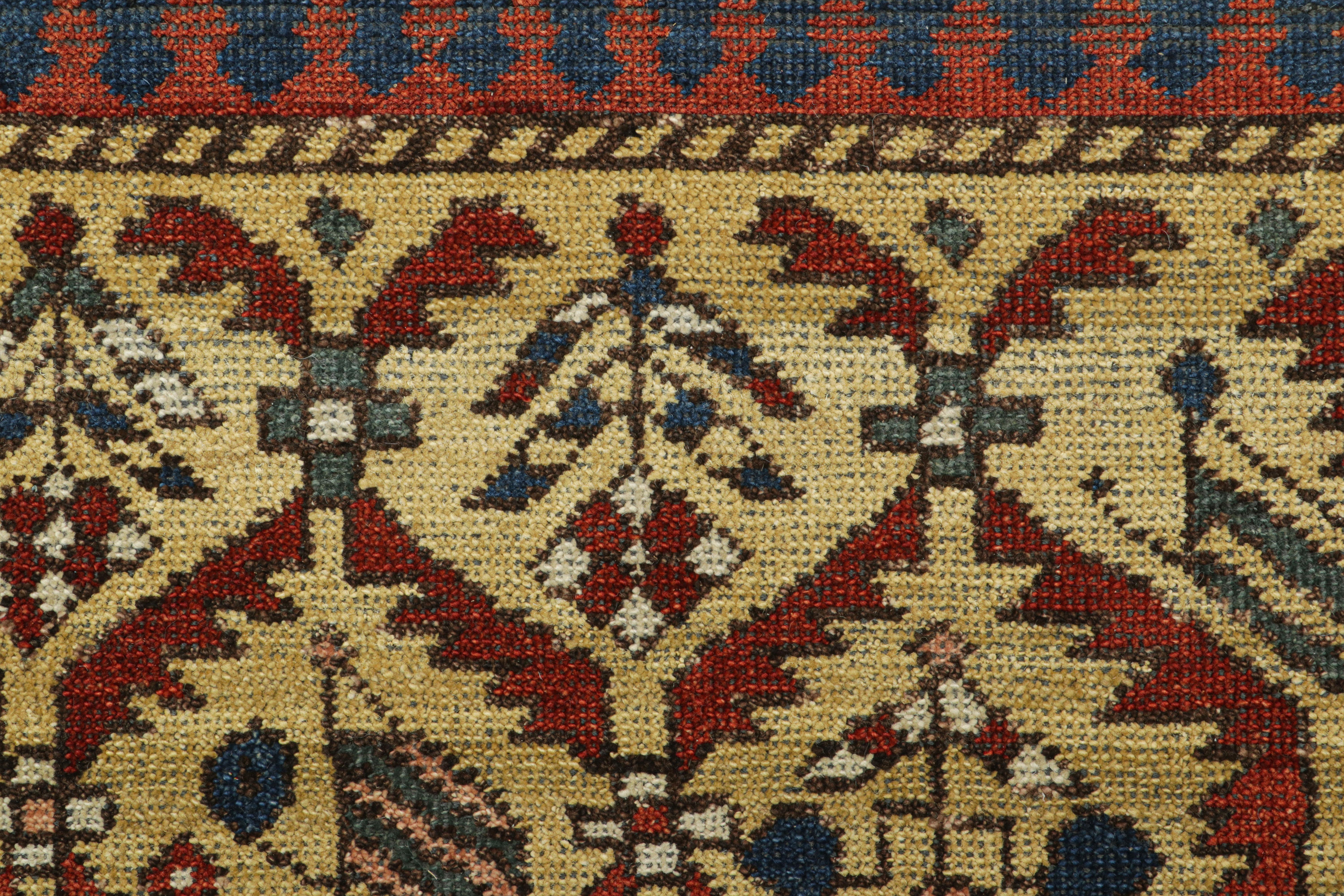 Rug & Kilim’s Caucasian Kuba Style Rug in Gold, Red and Blue with Geometric In New Condition For Sale In Long Island City, NY