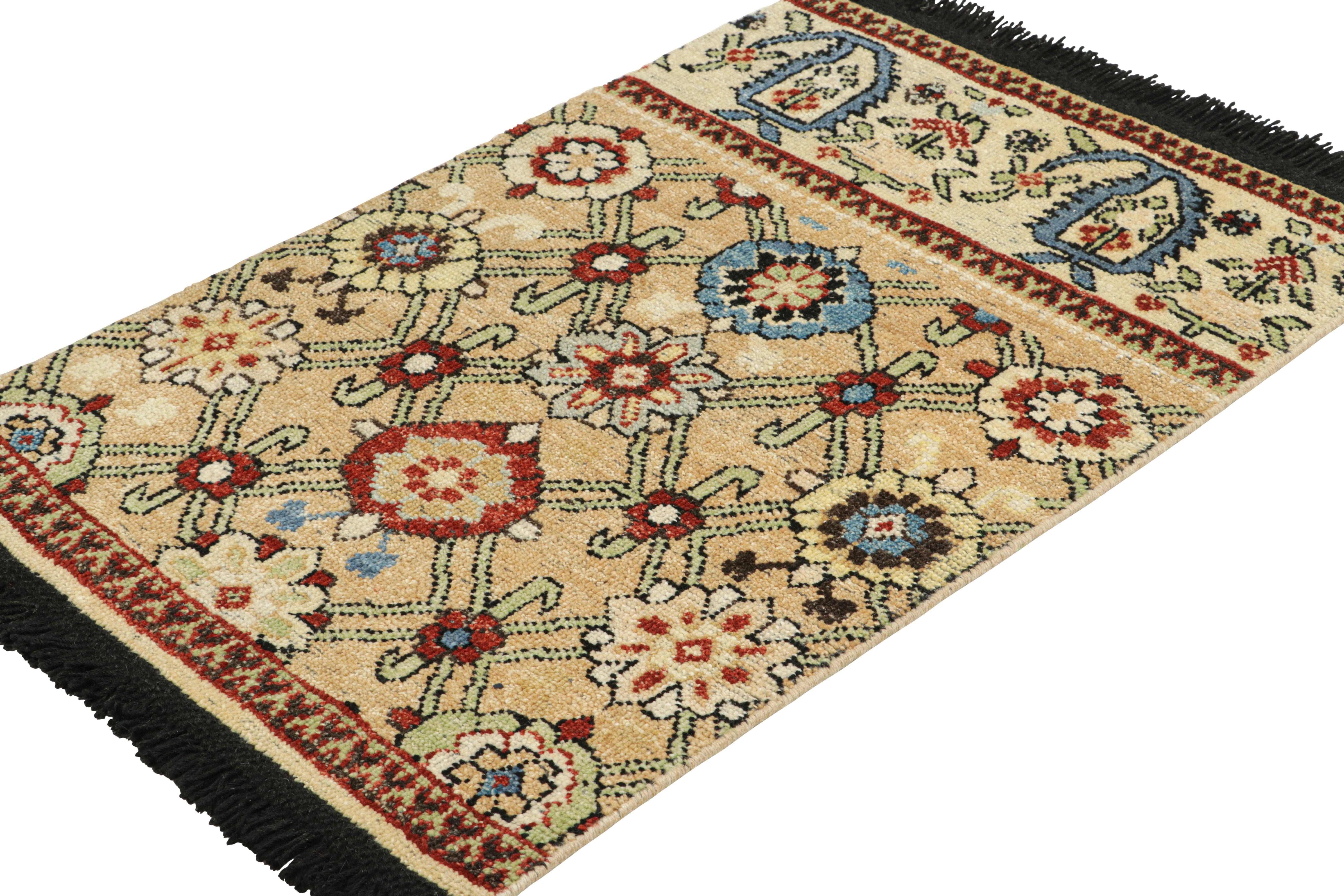 Modern Rug & Kilim’s Caucasian Kuba Style Rug in Light Gold with Floral Patterns For Sale