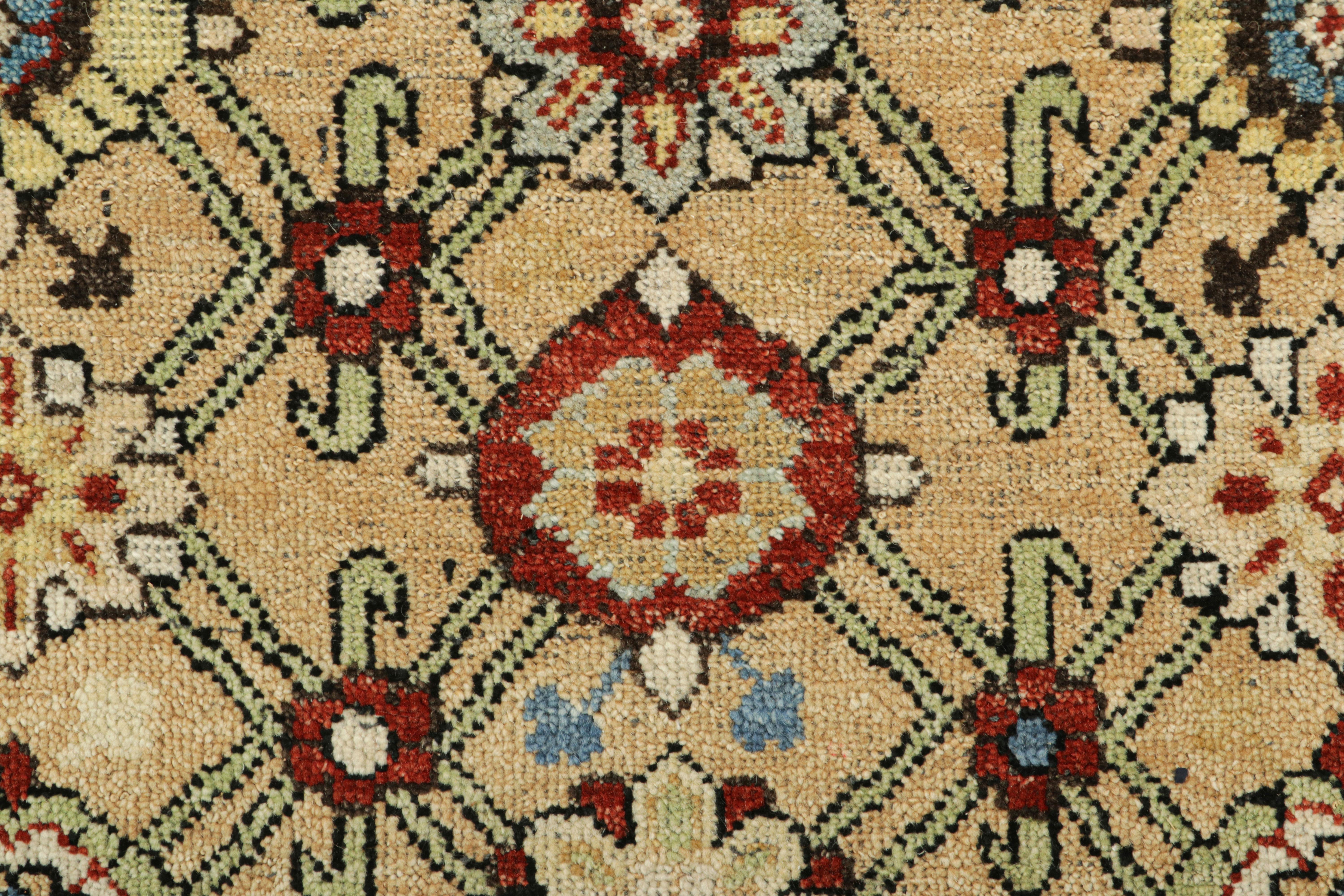 Indian Rug & Kilim’s Caucasian Kuba Style Rug in Light Gold with Floral Patterns For Sale