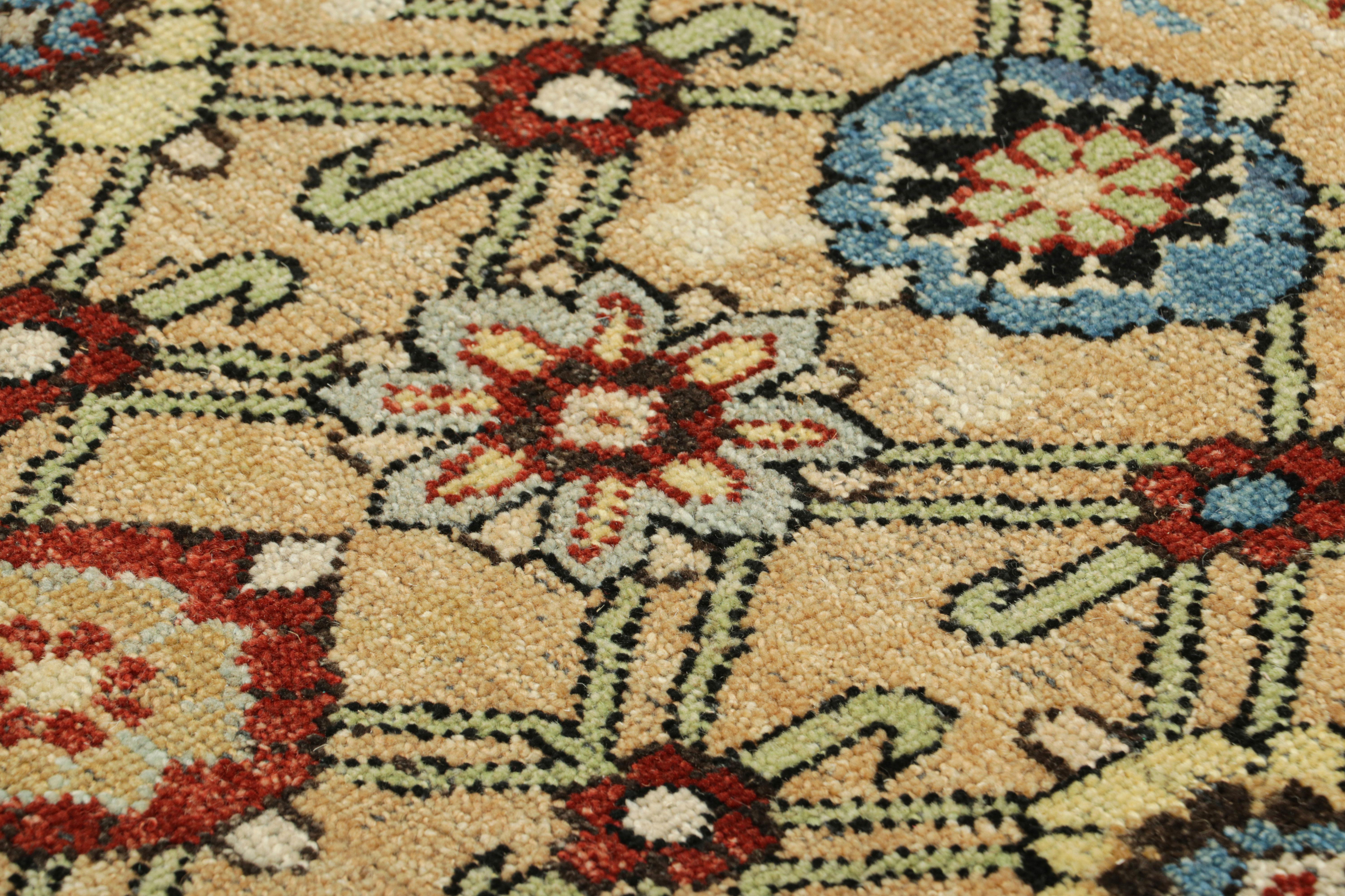 Hand-Knotted Rug & Kilim’s Caucasian Kuba Style Rug in Light Gold with Floral Patterns For Sale