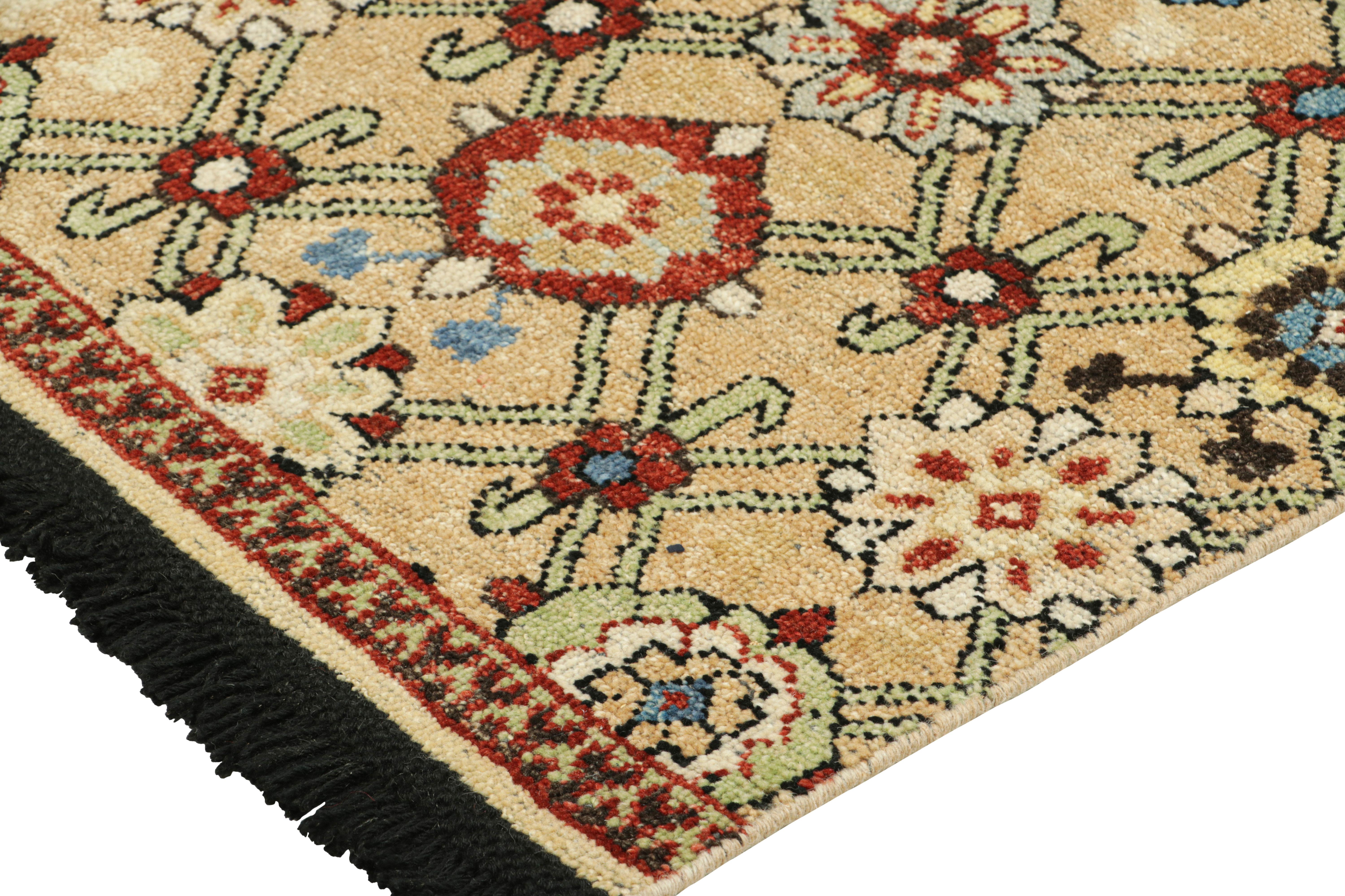 Contemporary Rug & Kilim’s Caucasian Kuba Style Rug in Light Gold with Floral Patterns For Sale