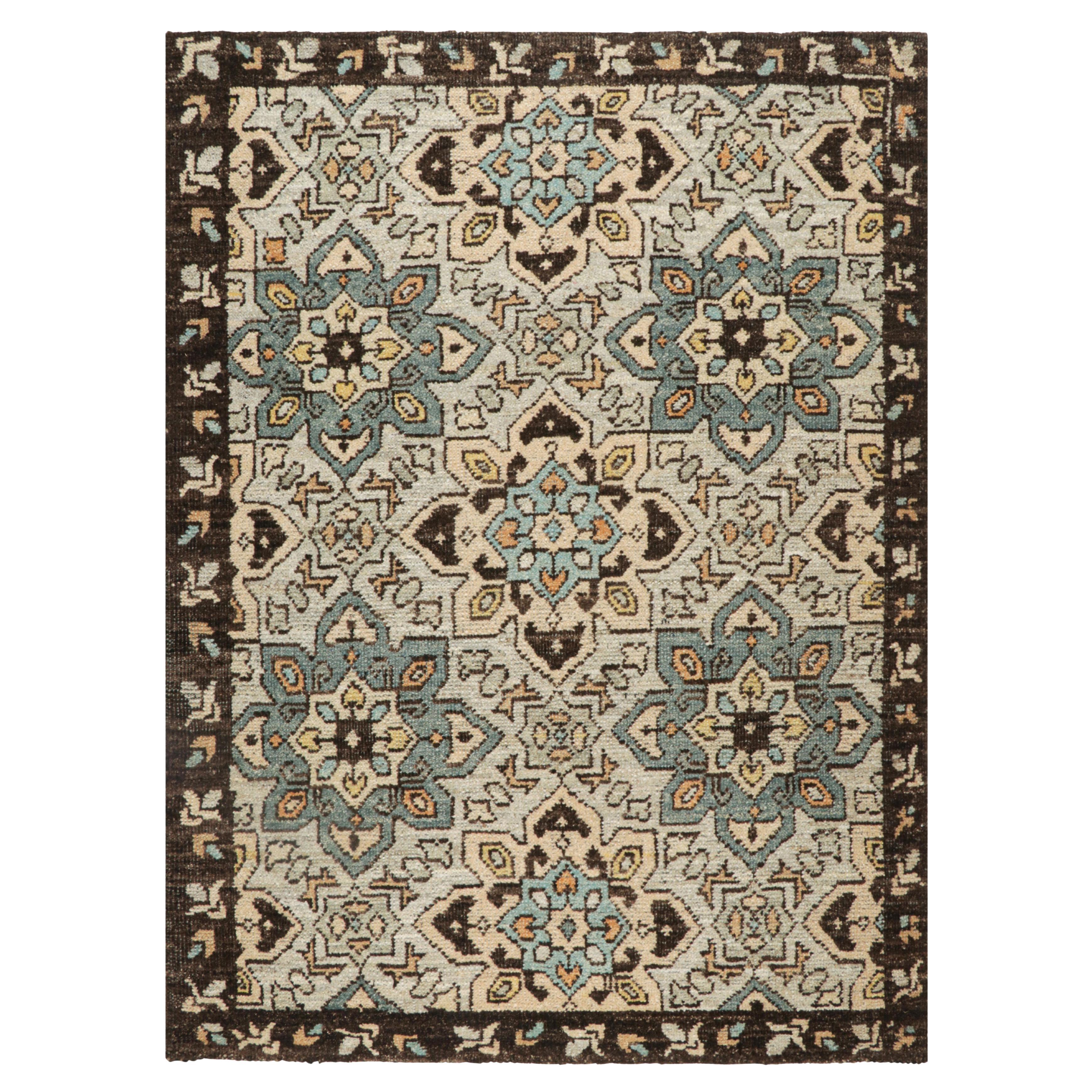 Rug & Kilim’s Caucasian Style Custom Rug in Blue with Geometric Medallions