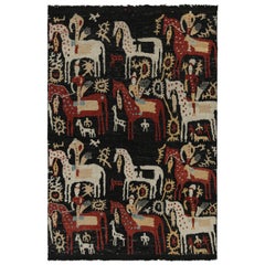 Alfombra de estilo caucásico Rug & Kilim en negro con dibujos de jinetes a caballo