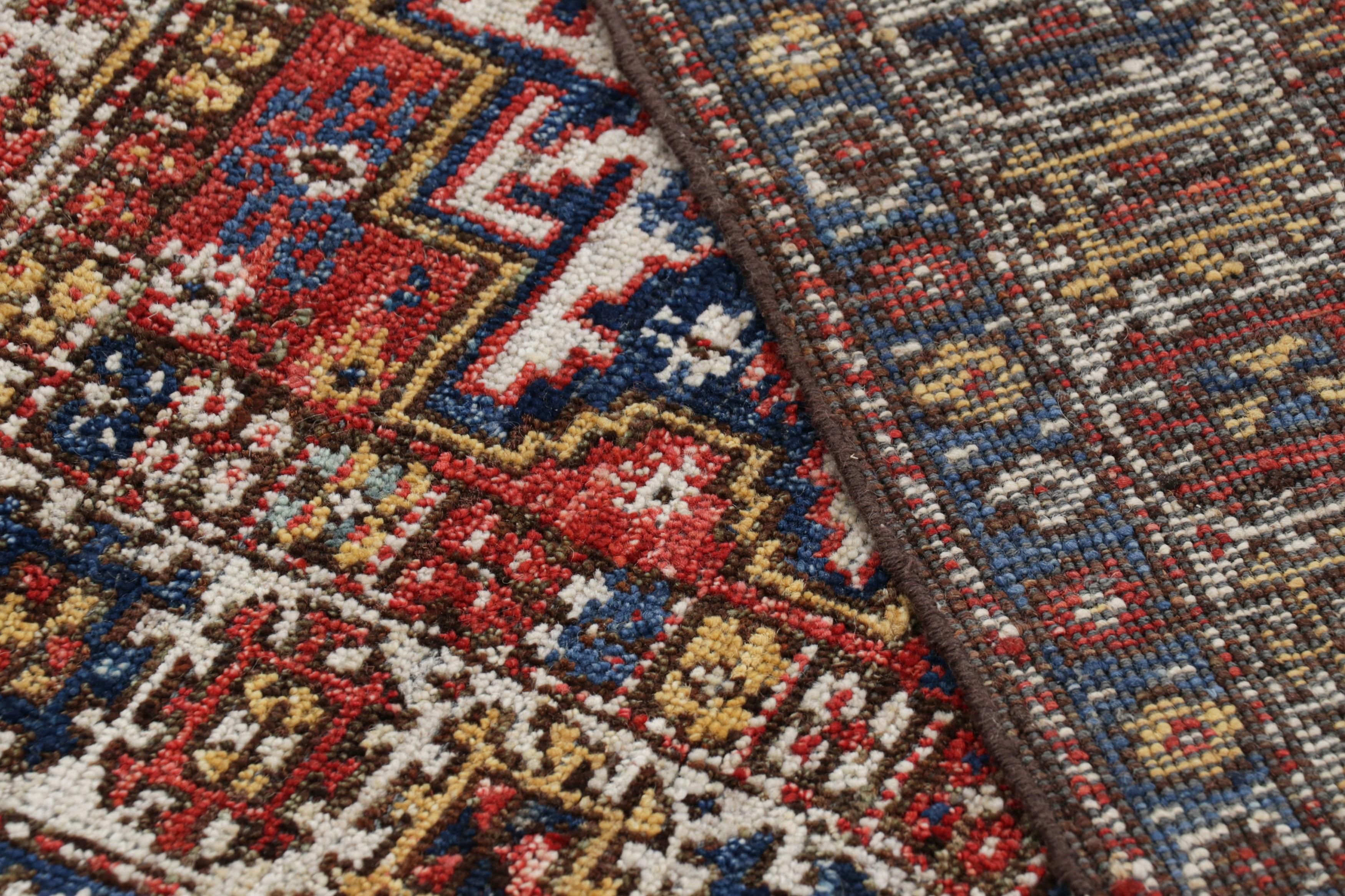 Wool Rug & Kilim’s Caucasian Style Rug In Red and Blue With Lesghi Star Medallions For Sale
