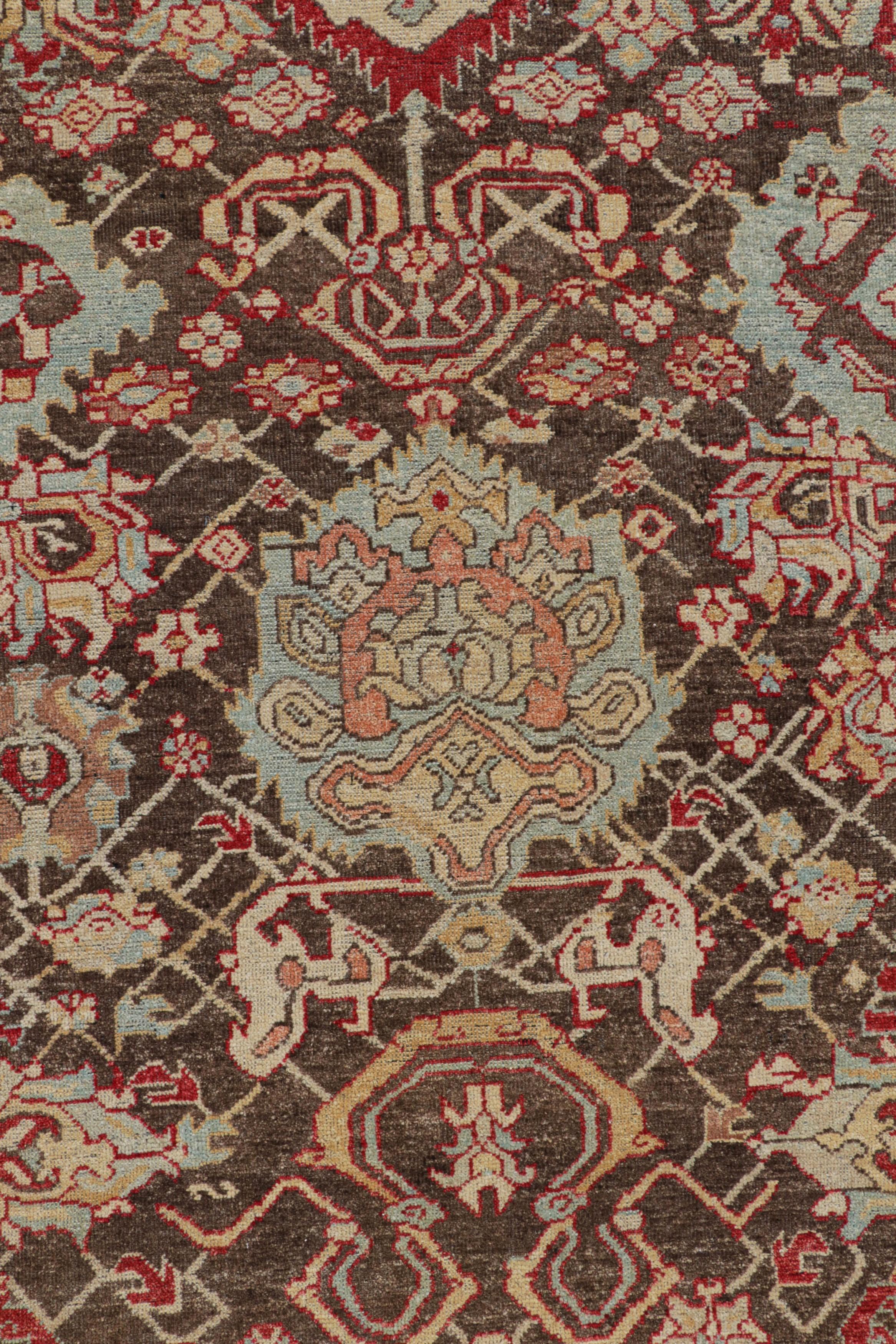 XXIe siècle et contemporain Rug & Kilim's Caucasian Style Rug in Red and Brown with Floral Patterns (tapis de style caucasien à motifs floraux) en vente