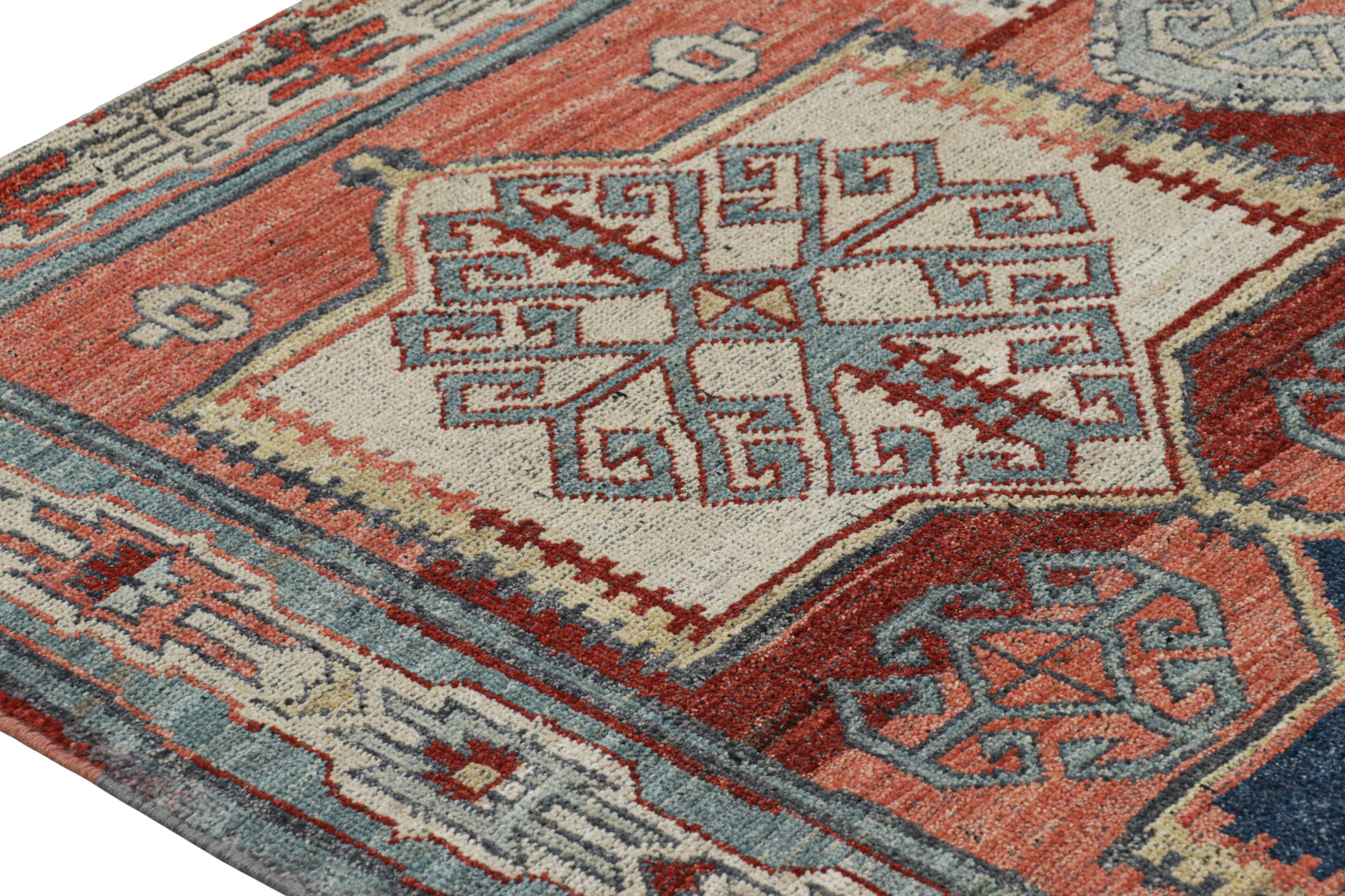 Tribal Rug & Kilim’s Caucasian Style Rug in Red and Pink with Medallions For Sale